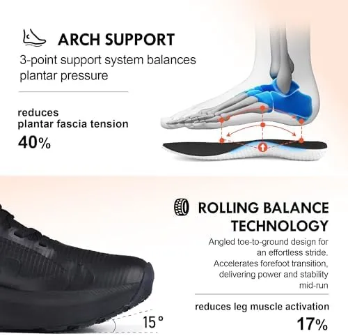 JACKSHIBO Women's Wide Toe Box Road Running Shoes Slip in Hands Free Arch Support Tennis Shoes Orthopedic Cushion Walking Sneakers with Metatarsal Pad