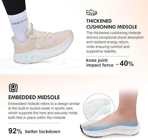 JACKSHIBO Women's Wide Toe Box Road Running Shoes Slip in Hands Free Arch Support Tennis Shoes Orthopedic Cushion Walking Sneakers with Metatarsal Pad