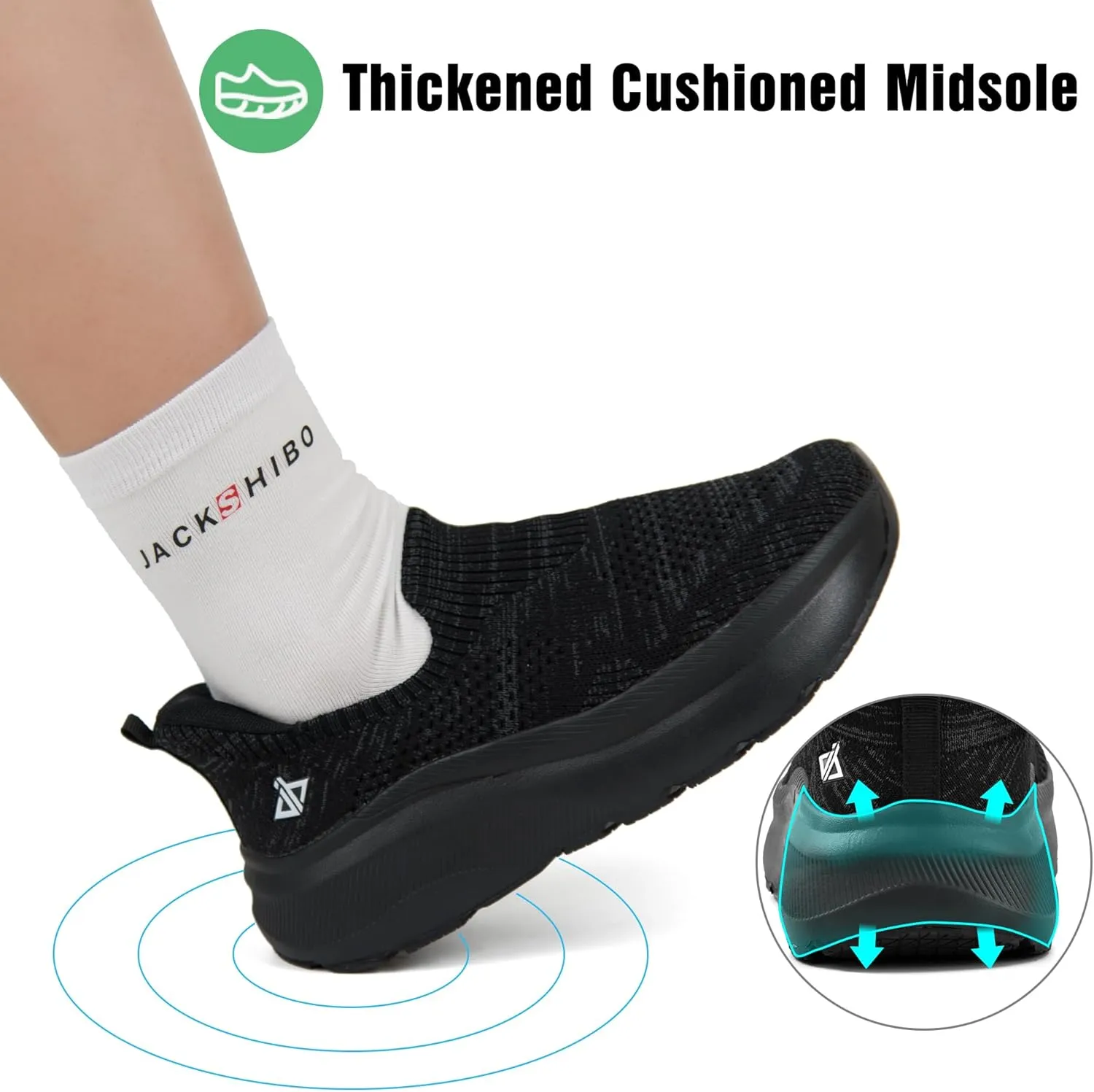 JACKSHIBO Women's Wide Toe Box Road Running Shoes Slip in Hands Free Arch Support Tennis Shoes Orthopedic Cushion Walking Sneakers with Metatarsal Pad