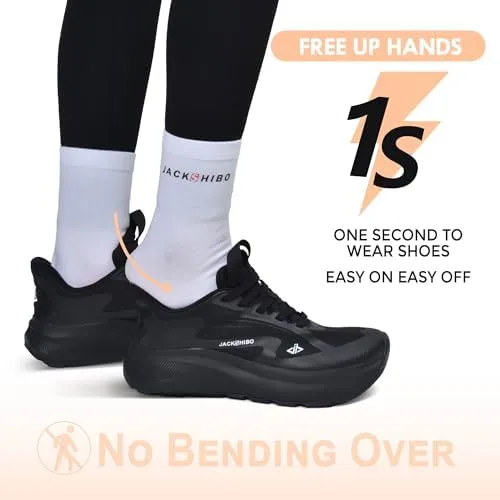 JACKSHIBO Women's Wide Toe Box Road Running Shoes Slip in Hands Free Arch Support Tennis Shoes Orthopedic Cushion Walking Sneakers with Metatarsal Pad