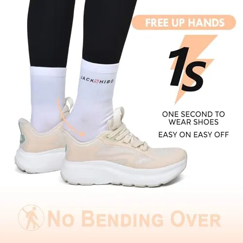 JACKSHIBO Women's Wide Toe Box Road Running Shoes Slip in Hands Free Arch Support Tennis Shoes Orthopedic Cushion Walking Sneakers with Metatarsal Pad