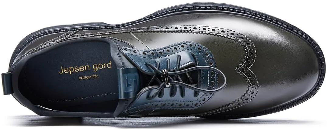 Jepsengord Men's Dress Shoes Casual Genuine Leather Wingtip Oxford Shoes Comfort Formal Business Wedding Derby Sneakers