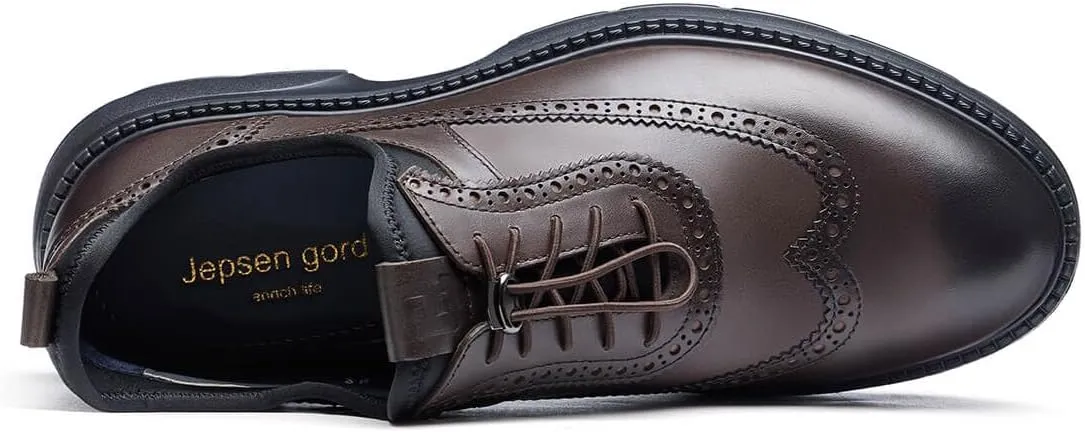 Jepsengord Men's Dress Shoes Casual Genuine Leather Wingtip Oxford Shoes Comfort Formal Business Wedding Derby Sneakers