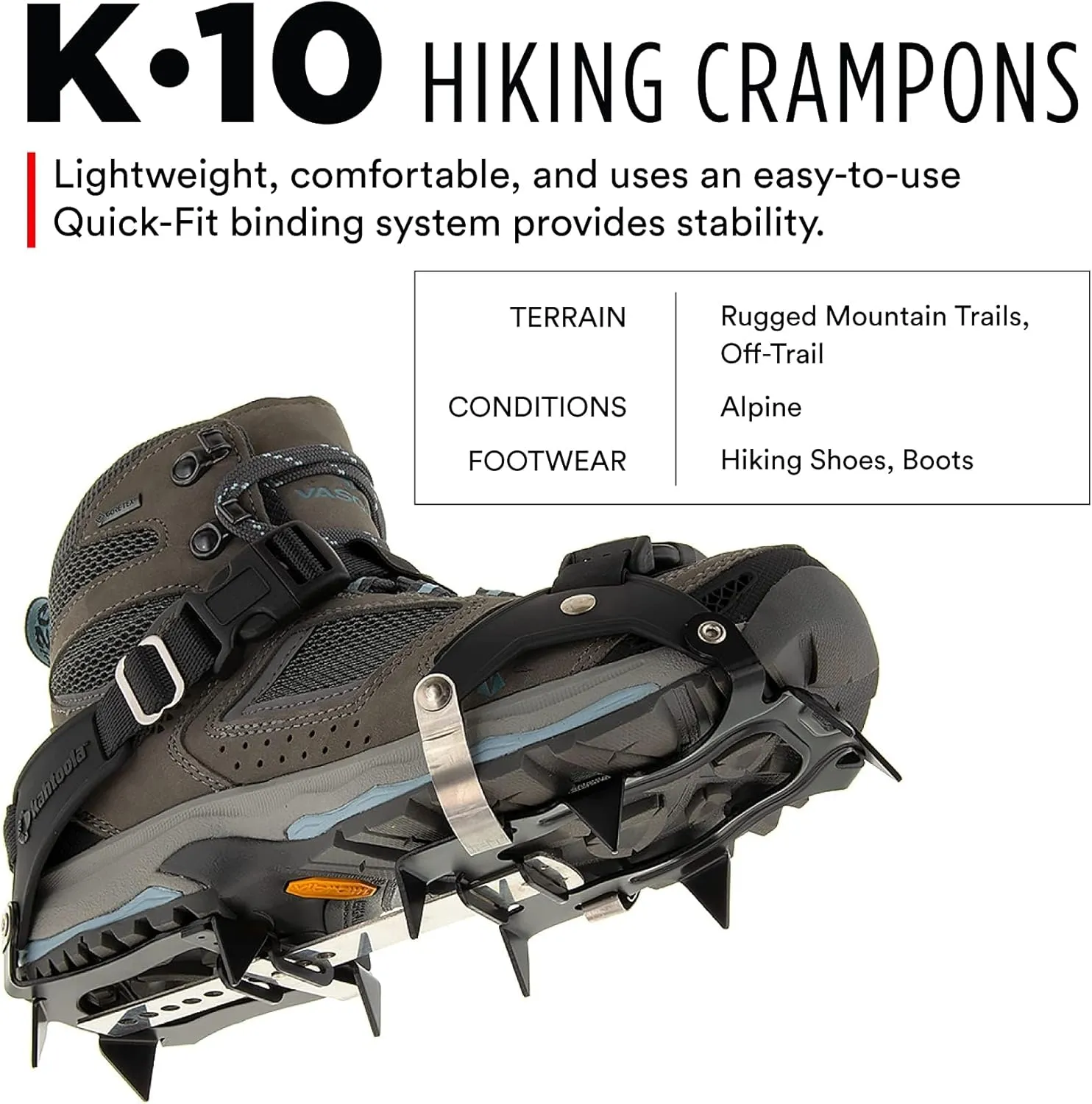 Kahtoola K 10 Hiking Crampon for Snow, Ice Mountaineering & Trekking