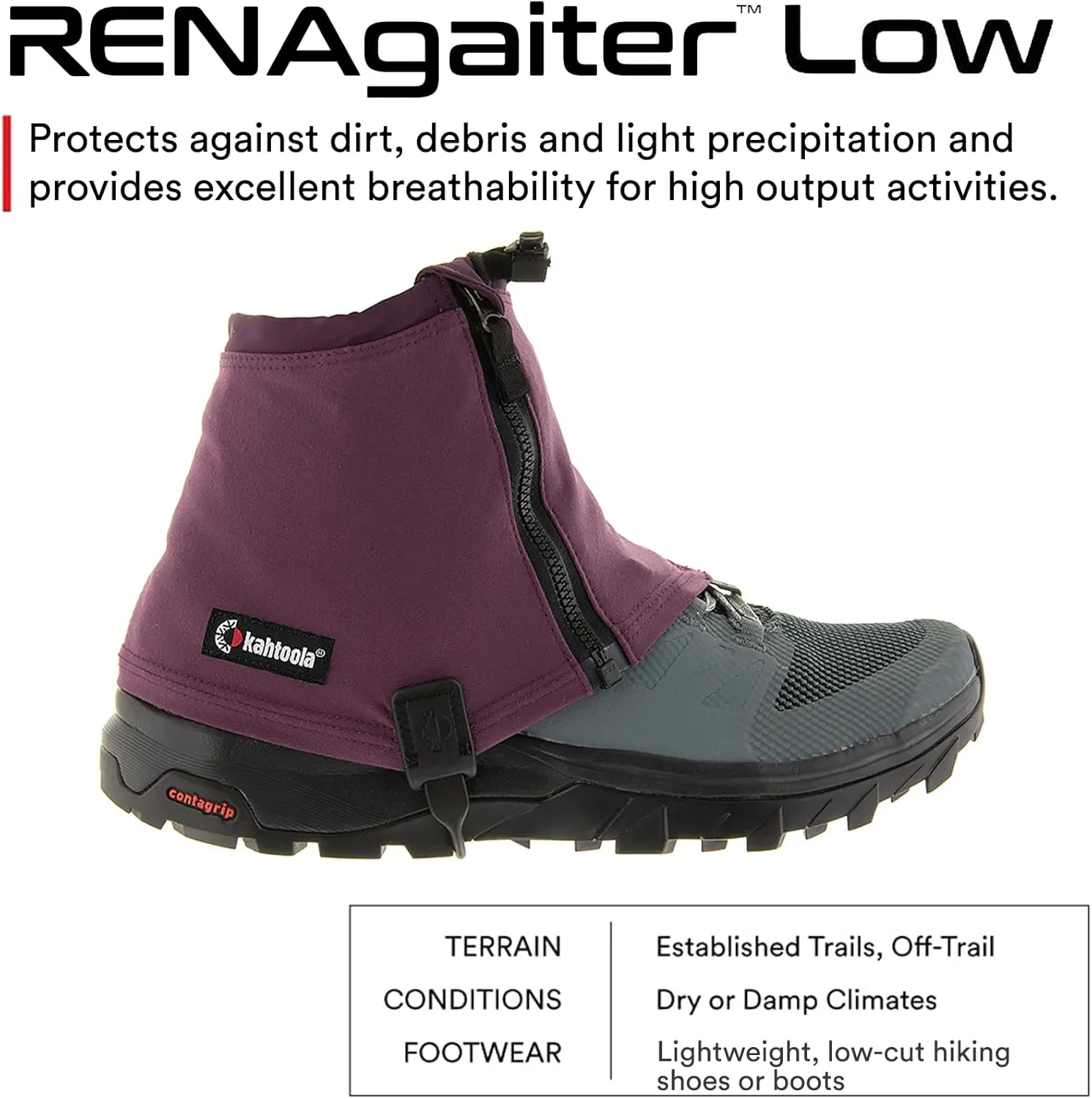 Kahtoola RENAgaiter Low Gaiters for Hiking, Mountaineering, Trail Running, Shoe & Boot Protection in Mud, Snow & Ice