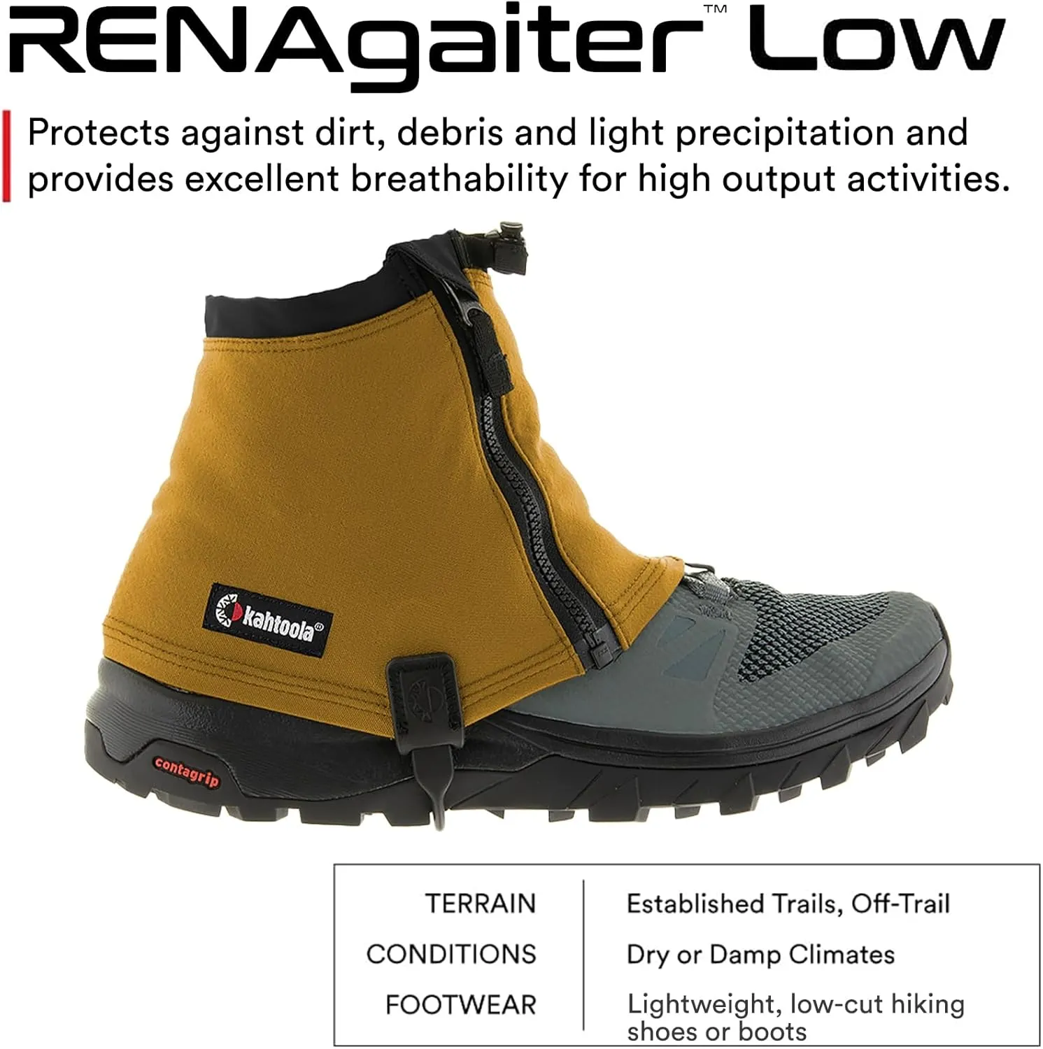 Kahtoola RENAgaiter Low Gaiters for Hiking, Mountaineering, Trail Running, Shoe & Boot Protection in Mud, Snow & Ice