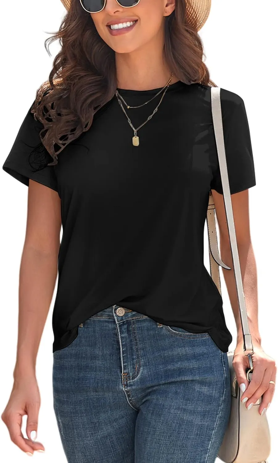 KevaMolly Basic T Shirts for Women UPF 50  Short Sleeve Casual Summer Tops Trendy Solid Loose Fit Tshirt