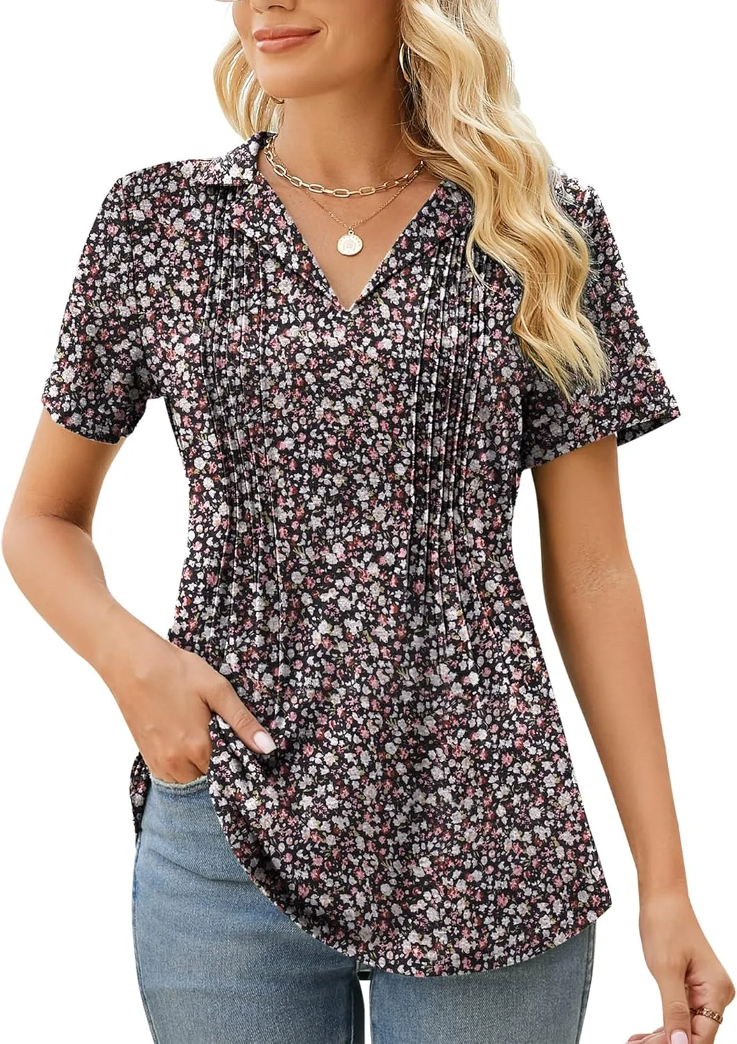 Kistore Womens Short Sleeve Polo T Shirts V Neck Summer Basic Tops Fashion 2025 Business Casual Work Blouse S-XXL