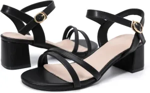 kkdom Women's Open Toe Ankle Strap Glitter Sandals Pumps Low Block Chunky Heels Wedding Dress Shoes