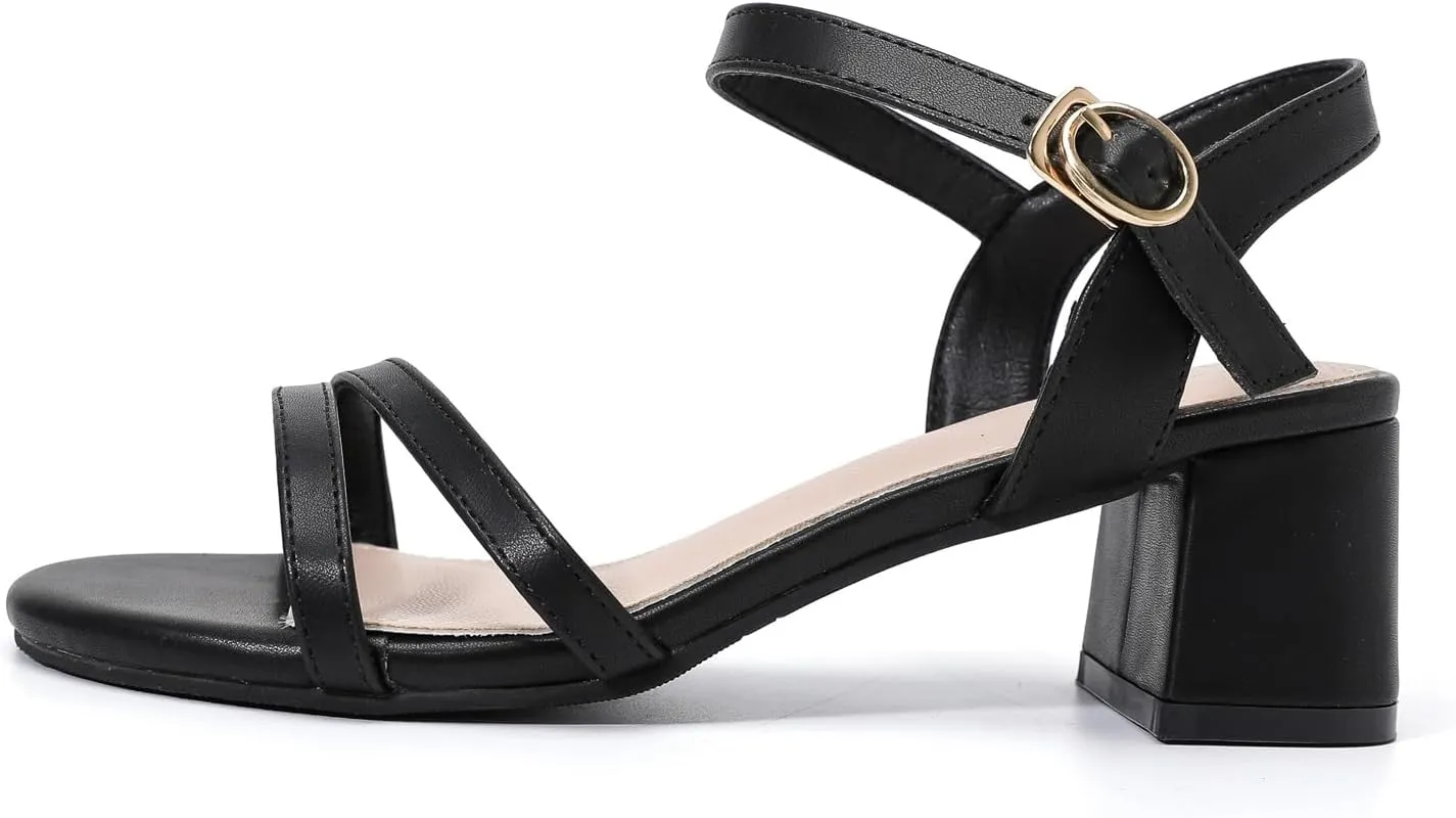 kkdom Women's Open Toe Ankle Strap Glitter Sandals Pumps Low Block Chunky Heels Wedding Dress Shoes