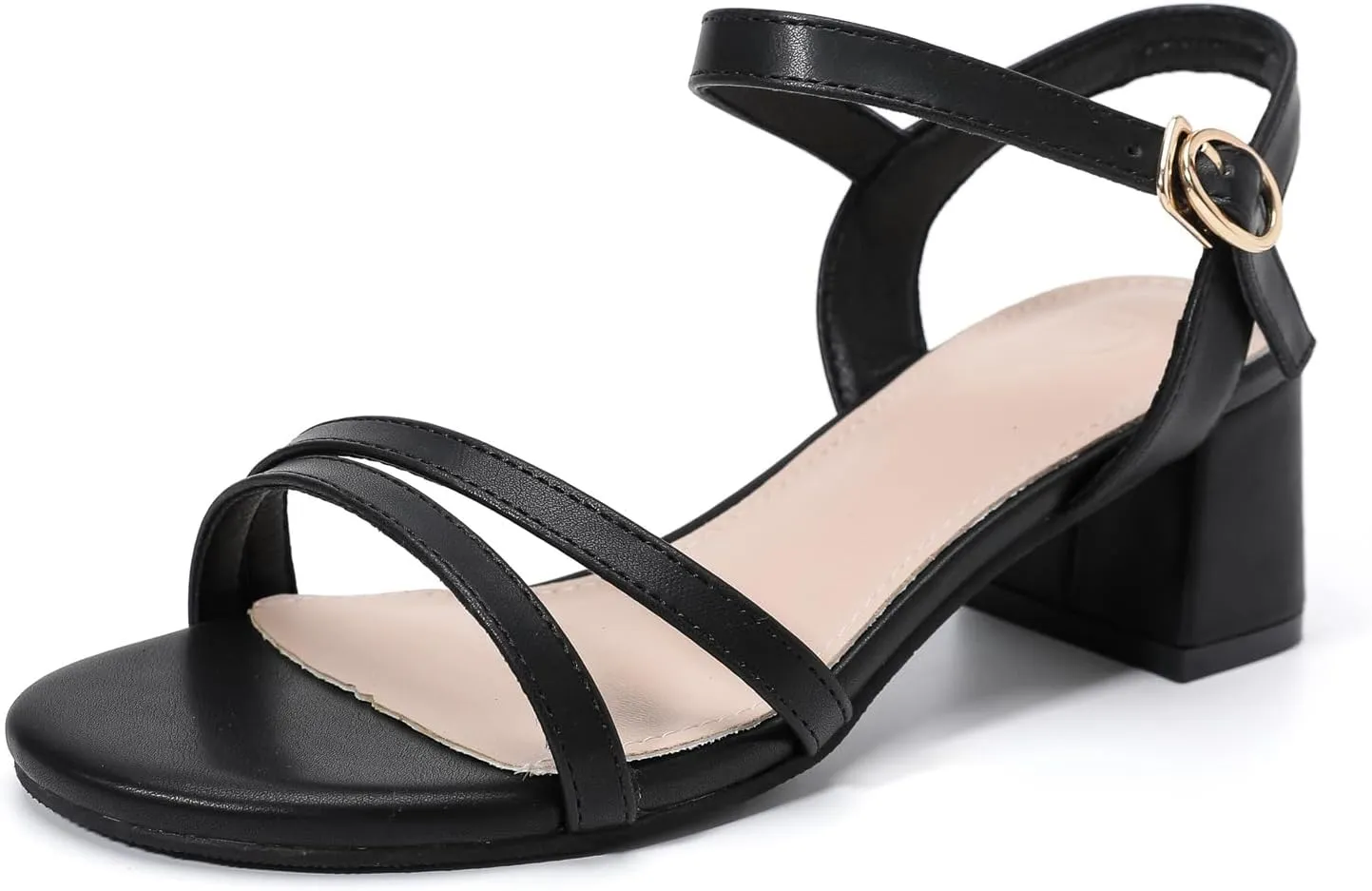 kkdom Women's Open Toe Ankle Strap Glitter Sandals Pumps Low Block Chunky Heels Wedding Dress Shoes