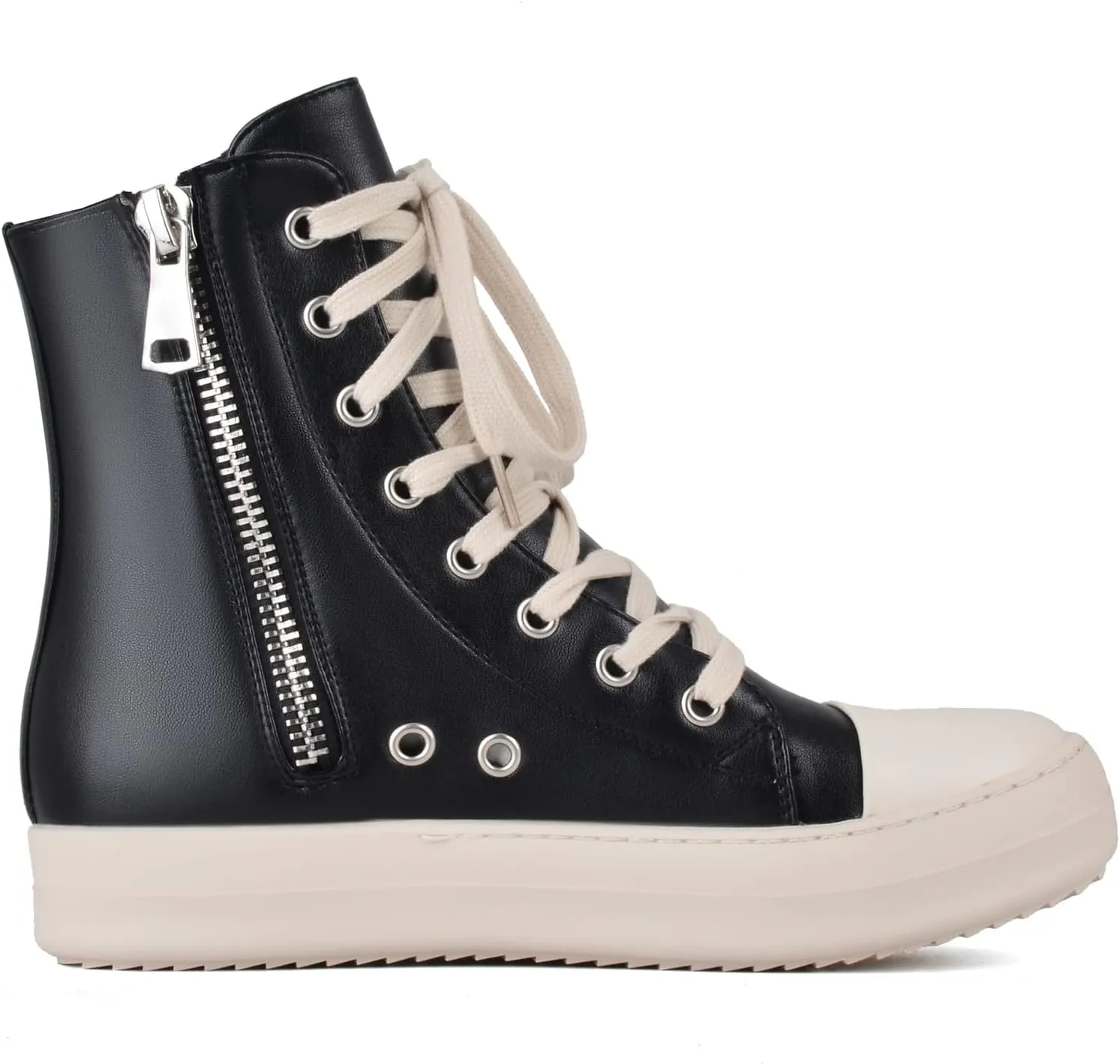 Kluolandi Women's High Top Sneakers Lace Up Canvas Shoes with Zipper Comfort Platform Walking Shoes in Black and White