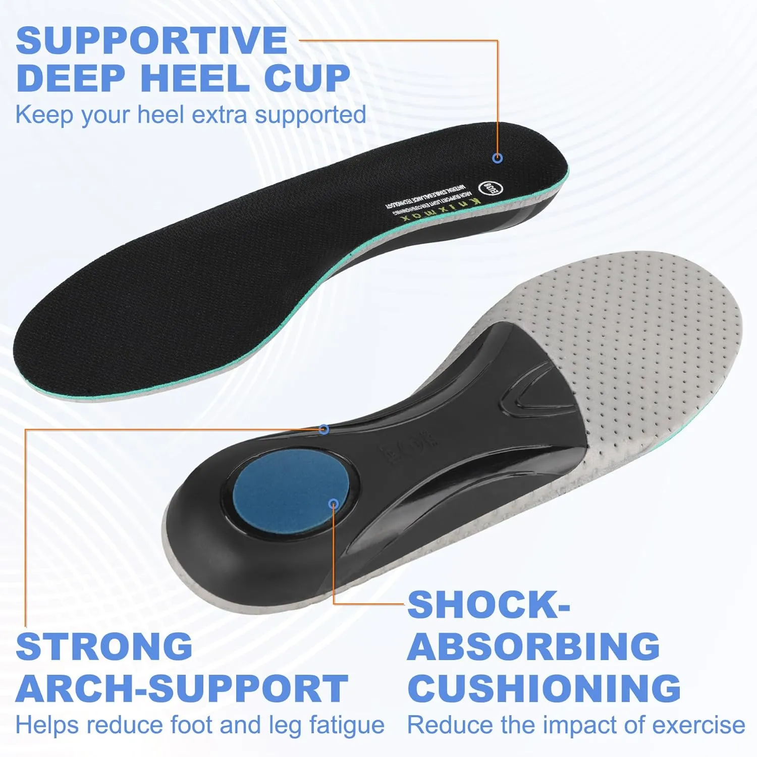 Knixmax Men's Orthotic Shoe Insoles Arch Support Sneaker Inserts Breathable Cushioning Shoes Pads Relieve Foot Pain Boot Liners Plantar Fasciitis Innersoles 13 Women/11 Men, Black, EU 44