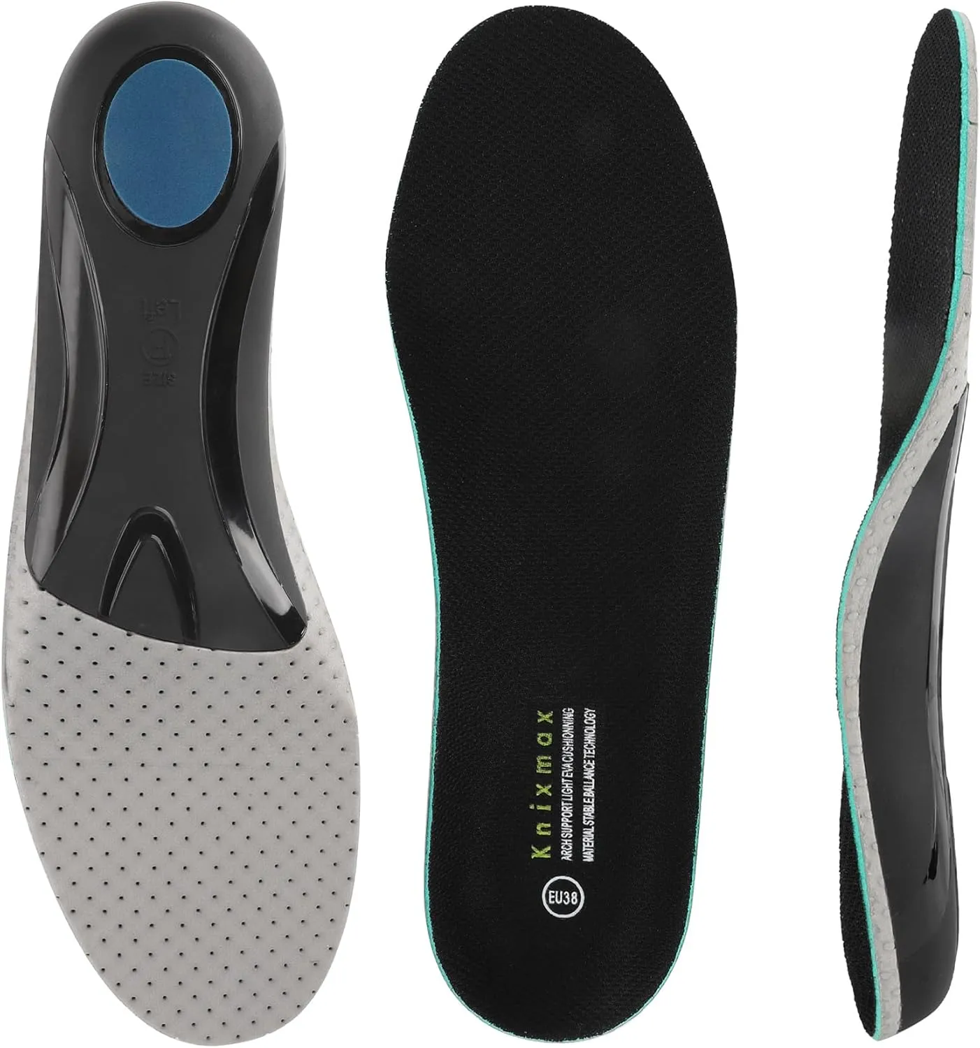 Knixmax Men's Orthotic Shoe Insoles Arch Support Sneaker Inserts Breathable Cushioning Shoes Pads Relieve Foot Pain Boot Liners Plantar Fasciitis Innersoles 13 Women/11 Men, Black, EU 44