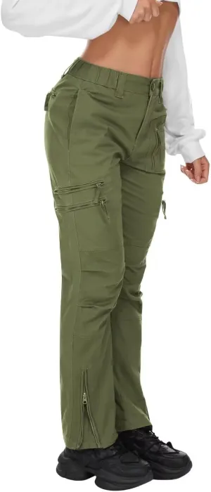 KOCTHOMY Cargo Hiking Pants for Women Tactical Baggy Pants Women's Casual Y2K with 6 Zipper Pockets No Belt W9922 ArmyGreen 8