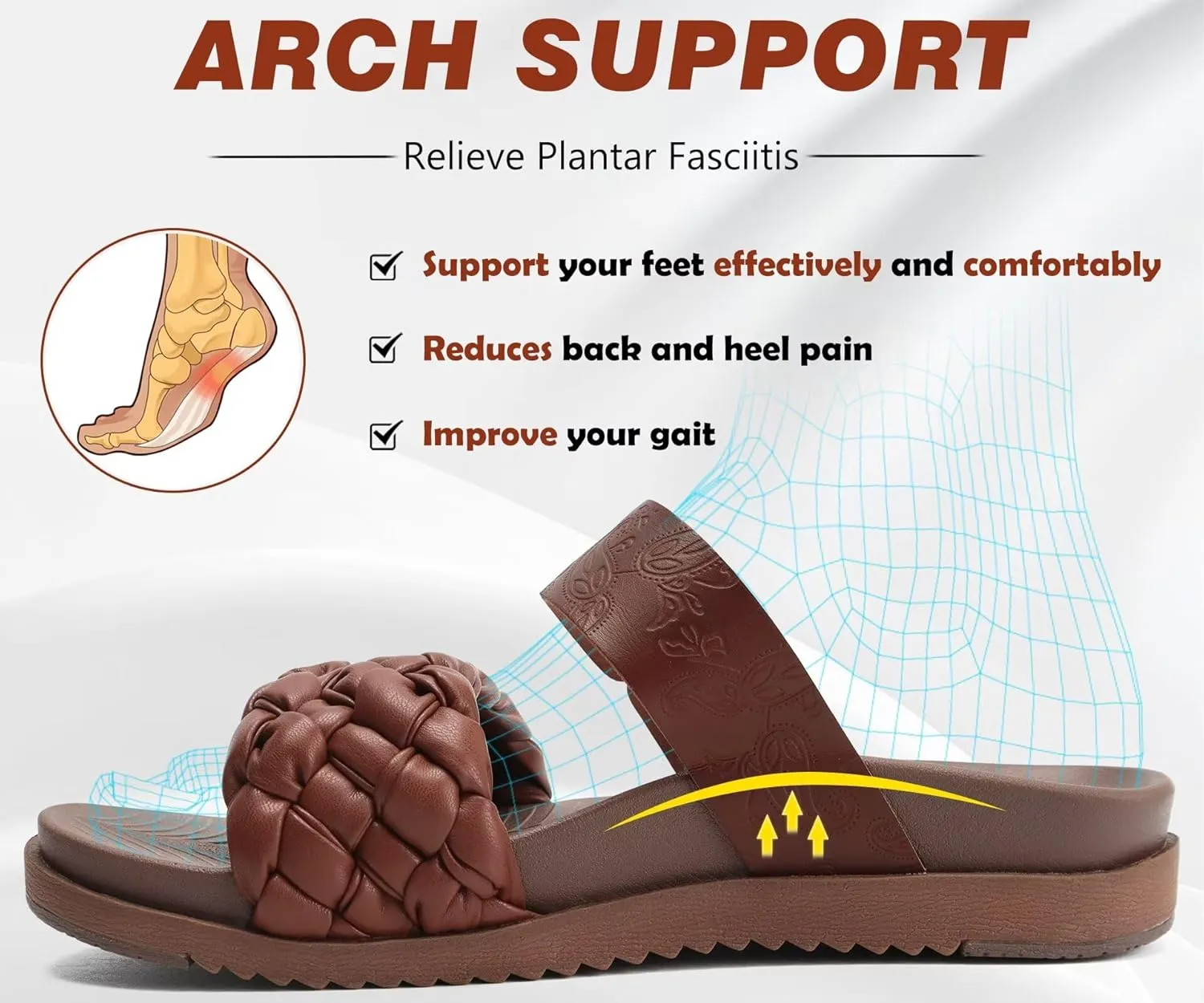 KuaiLu Womens Orthopedic Sandals Comfortable Arch Support Fashion Summer Beach Dressy Sandals With Leather Braided Adjustable Open Toe Cushion Travel Outdoor Plantar Fasciitis Shoes US Size5-11