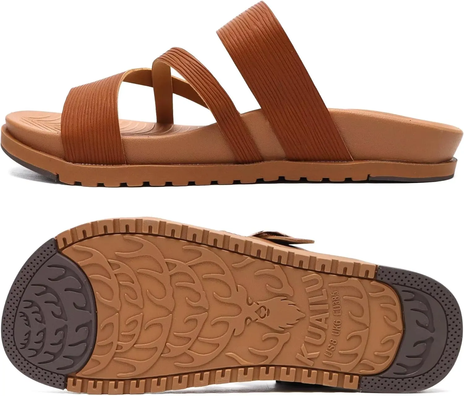 KuaiLu Womens Orthopedic Sandals With Comfortable Arch Support Cushion Yoga Mat Slides Fashion Summer Beach Flat Sandles Adjustable Open Toe Travel Outdoor Plantar Fasciitis Flip Flops US Size 5-11