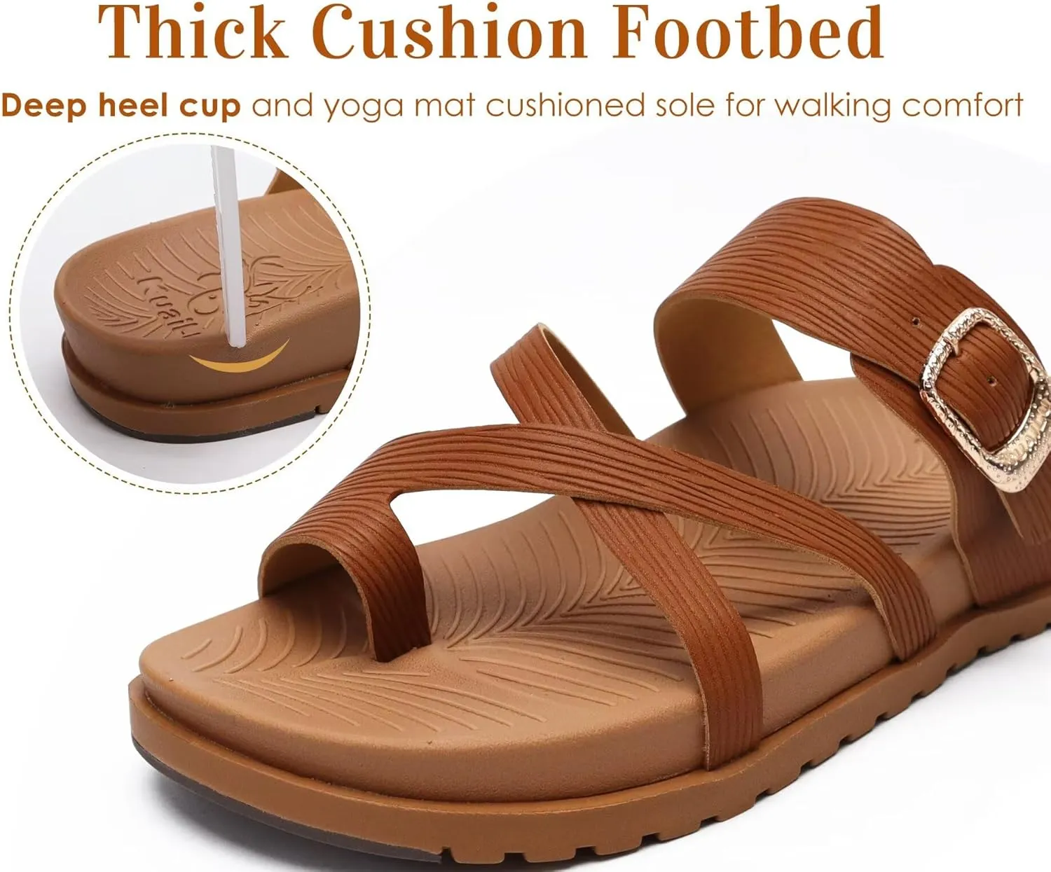 KuaiLu Womens Orthopedic Sandals With Comfortable Arch Support Cushion Yoga Mat Slides Fashion Summer Beach Flat Sandles Adjustable Open Toe Travel Outdoor Plantar Fasciitis Flip Flops US Size 5-11