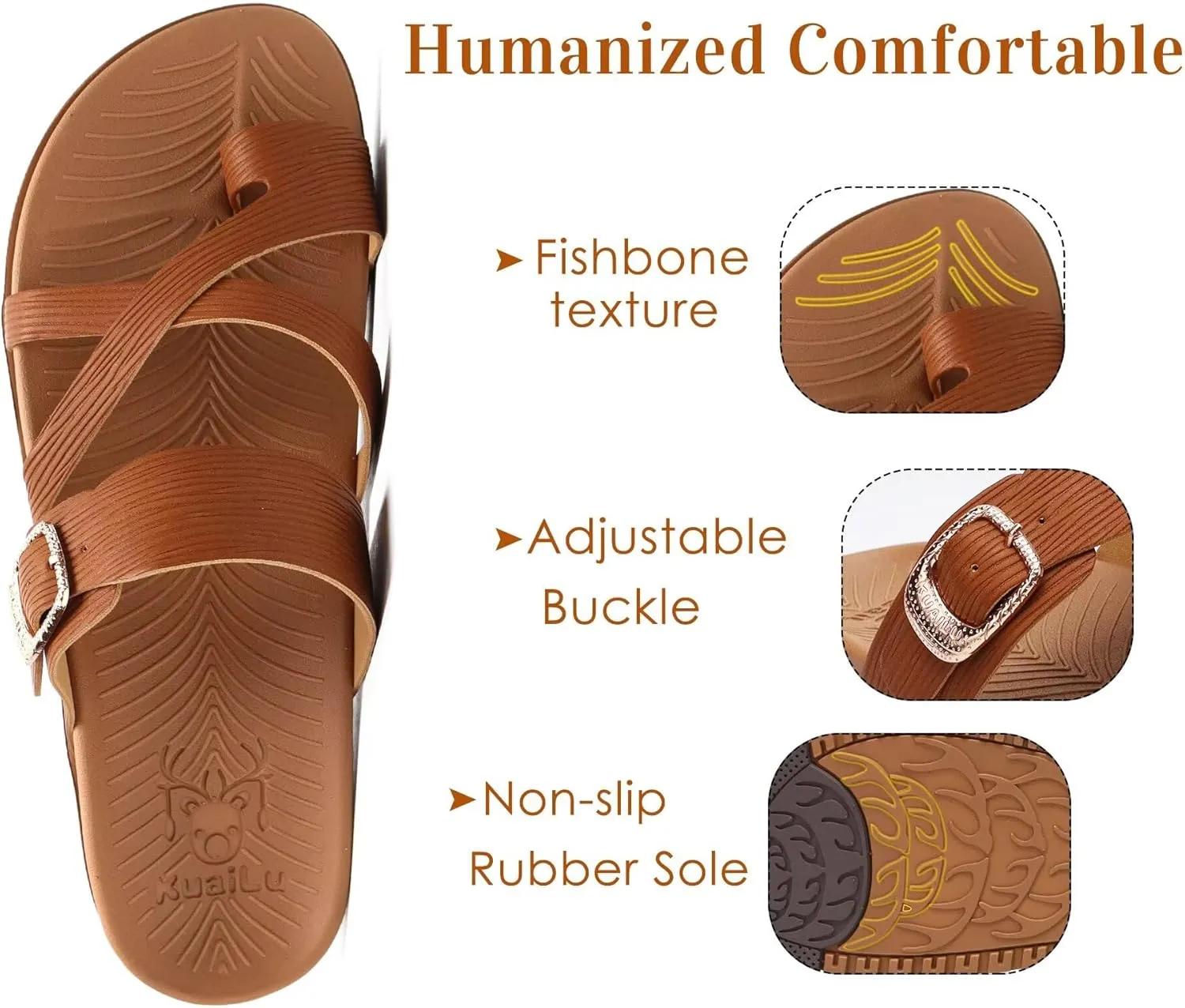 KuaiLu Womens Orthopedic Sandals With Comfortable Arch Support Cushion Yoga Mat Slides Fashion Summer Beach Flat Sandles Adjustable Open Toe Travel Outdoor Plantar Fasciitis Flip Flops US Size 5-11