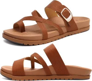 KuaiLu Womens Orthopedic Sandals With Comfortable Arch Support Cushion Yoga Mat Slides Fashion Summer Beach Flat Sandles Adjustable Open Toe Travel Outdoor Plantar Fasciitis Flip Flops US Size 5-11
