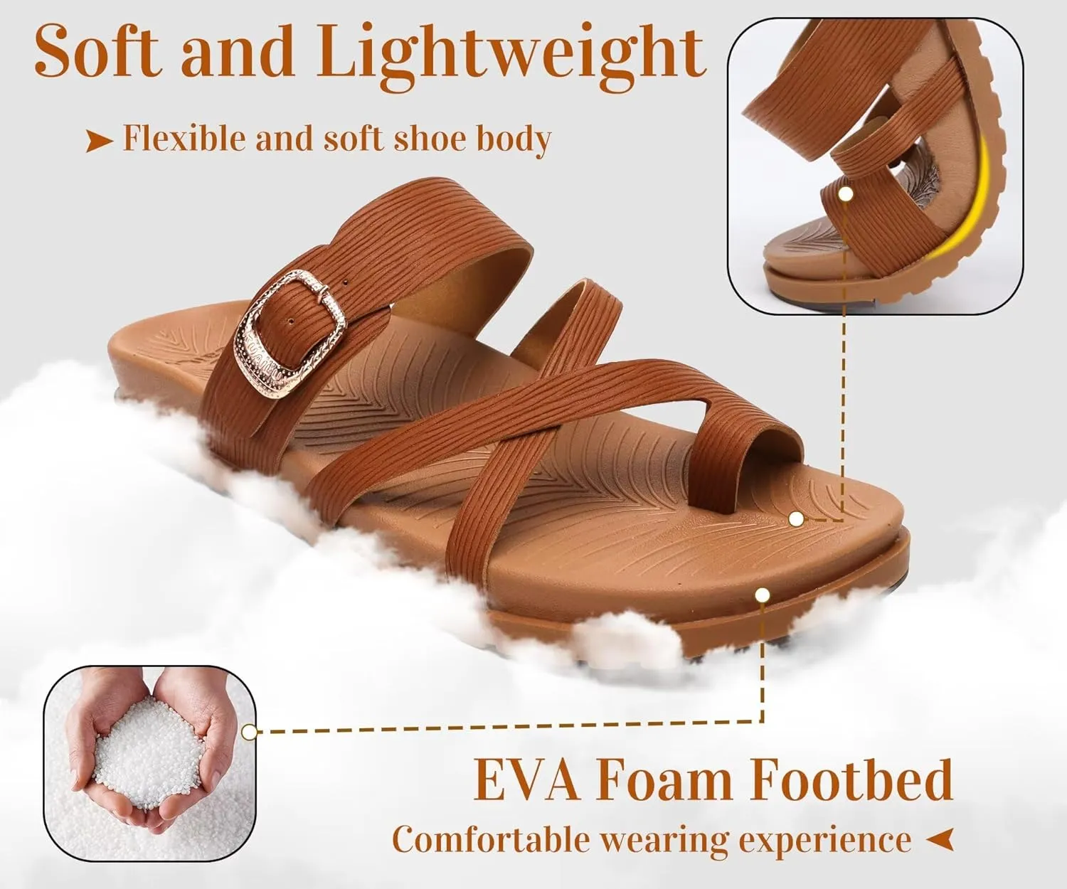 KuaiLu Womens Orthopedic Sandals With Comfortable Arch Support Cushion Yoga Mat Slides Fashion Summer Beach Flat Sandles Adjustable Open Toe Travel Outdoor Plantar Fasciitis Flip Flops US Size 5-11