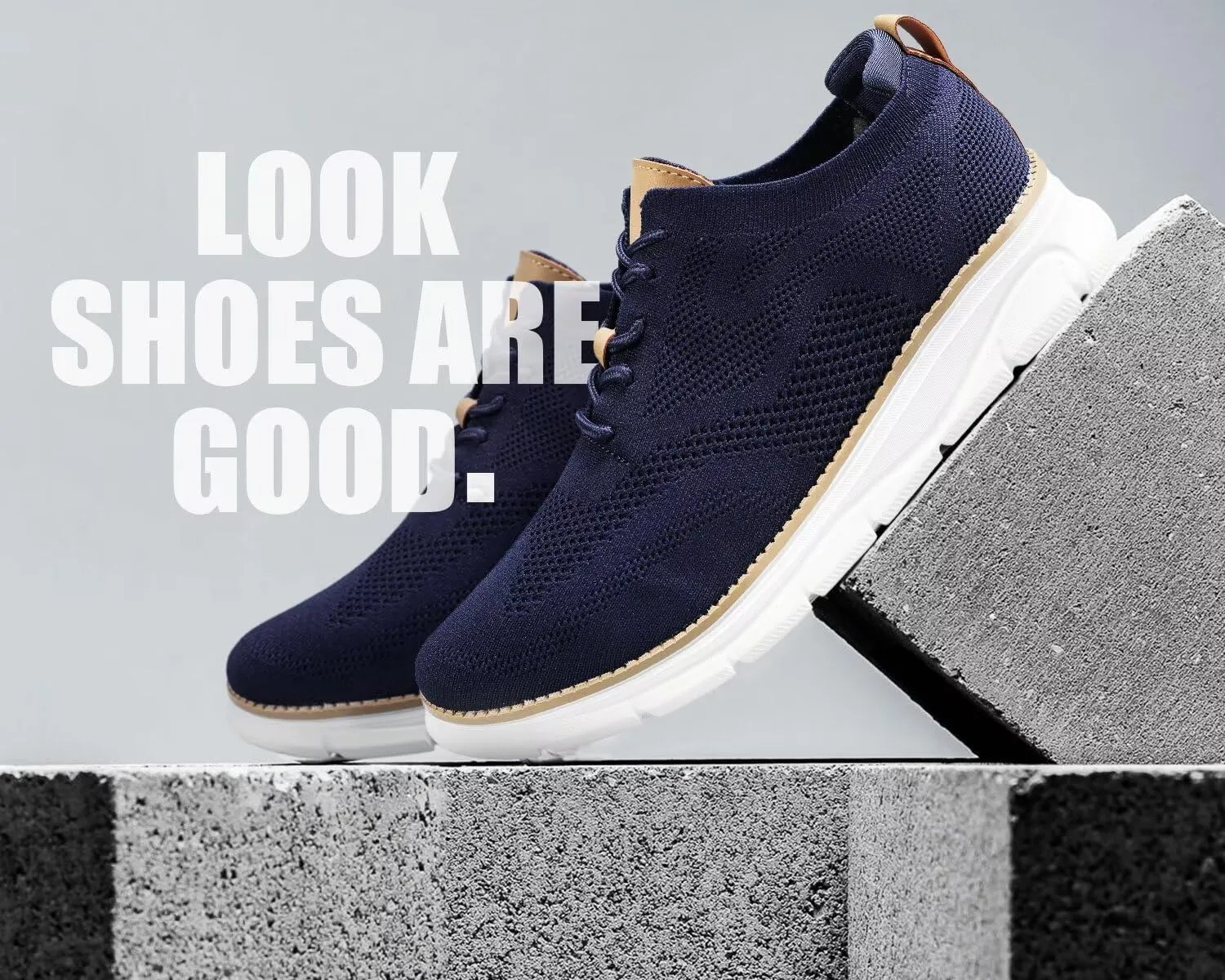 Kundork Men's Casual Dress Shoes Comfort Walking Shoes Mesh Knit Lightweight Breathable Sneakers