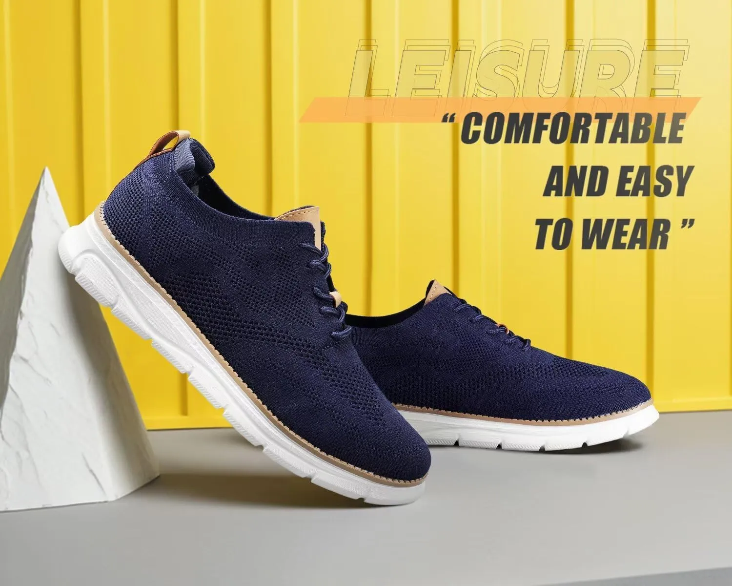 Kundork Men's Casual Dress Shoes Comfort Walking Shoes Mesh Knit Lightweight Breathable Sneakers