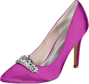 Ladies Rhinestone Court Heels Wedding Court Shoes for Bride Pointed Toe Heeled Unique Party Dress Work 9.5CM
