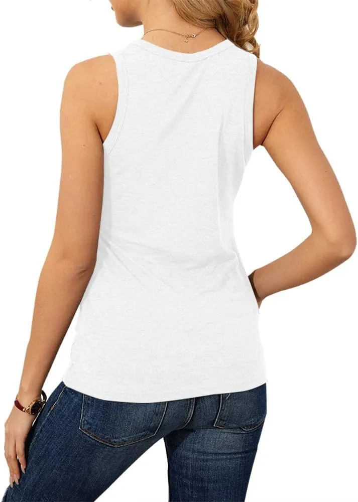 Langwyqu Womens' Crewneck Sleeveless Summer Casual Loose Fit Basic Shirts