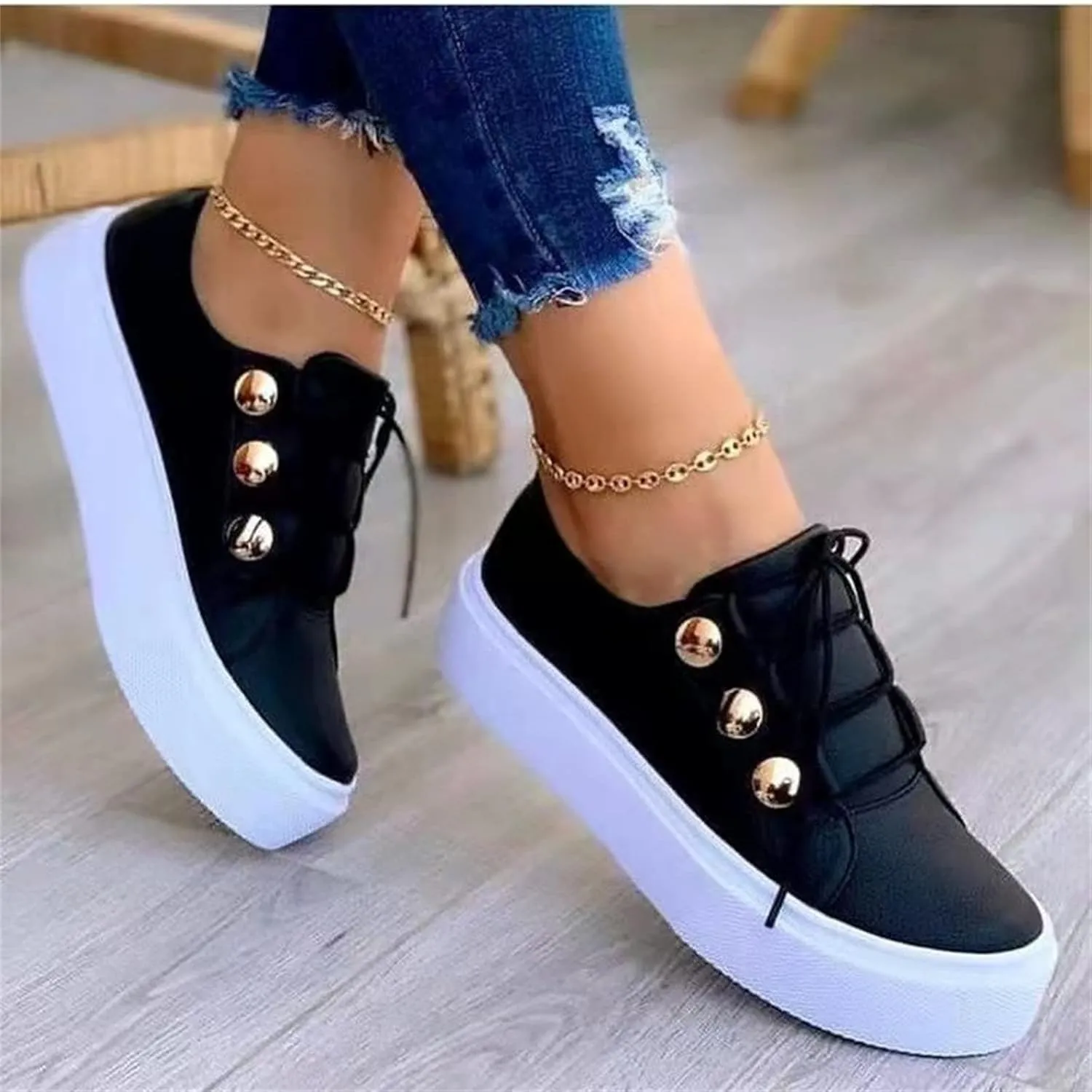 Lausiuoe Platform Sneakers For Women Fashion Classic Casual Non-Slip Comfort Breathable Slip On Running Walking Shoes