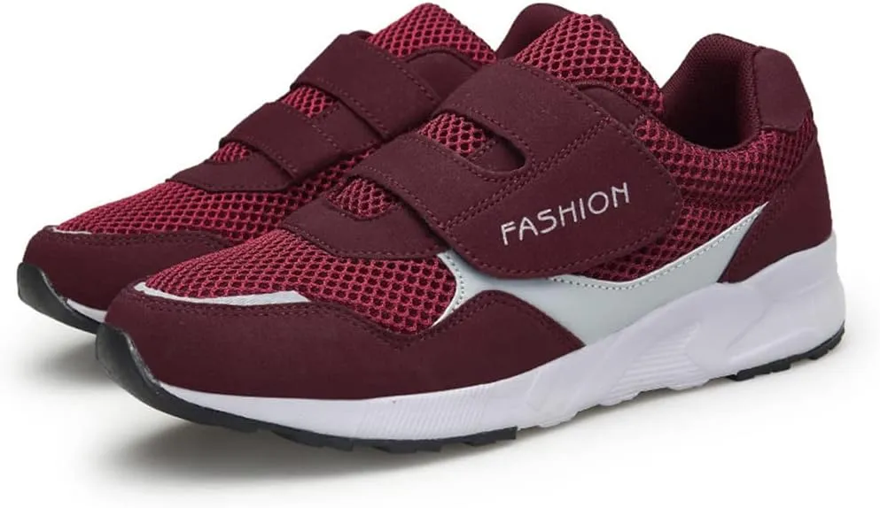 Leader Show Women's Elderly Casual Comfort Walking Shoe Safety Flats Non-Slip Hook & Loop Sneakers