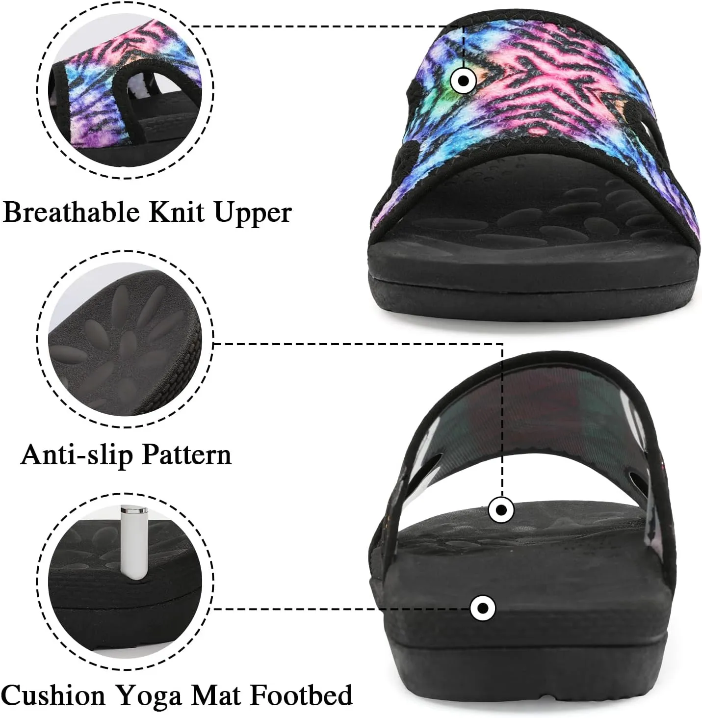 LeIsfIt Womens Slide Sandals Arch Support Slides Slip on Plantar Fasciitis Sandals Ladies Yoga Mat Thick Cushion Slipper Slides for Indoor Outdoor