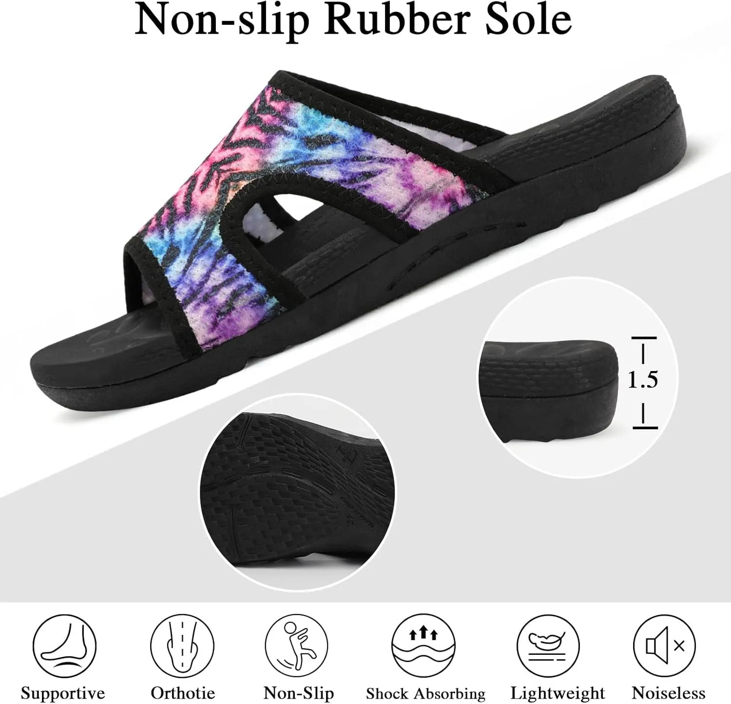 LeIsfIt Womens Slide Sandals Arch Support Slides Slip on Plantar Fasciitis Sandals Ladies Yoga Mat Thick Cushion Slipper Slides for Indoor Outdoor