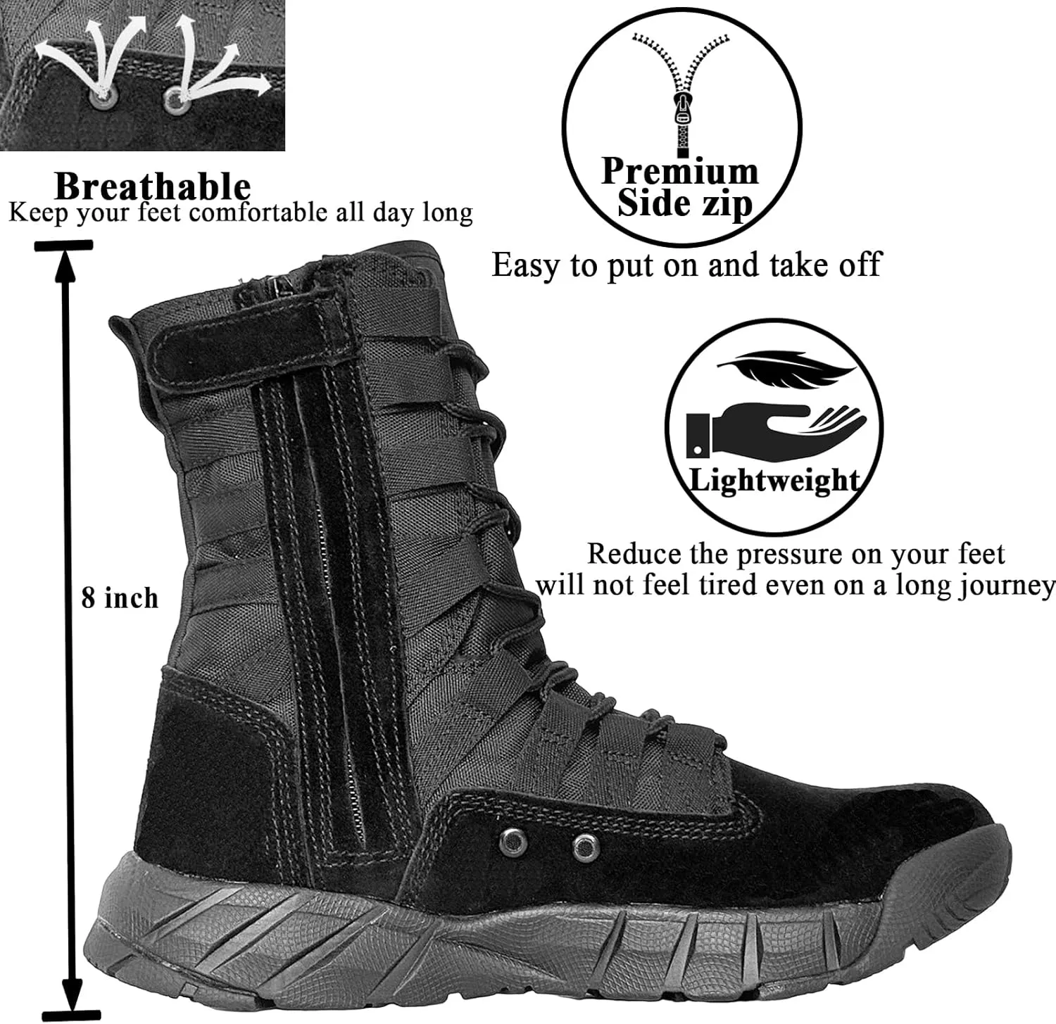 Lightweight Military Tactical Combat Boots Men Outdoor Hiking Desert Army Boots Breathable Male Jungle Shoes Man Side Zip