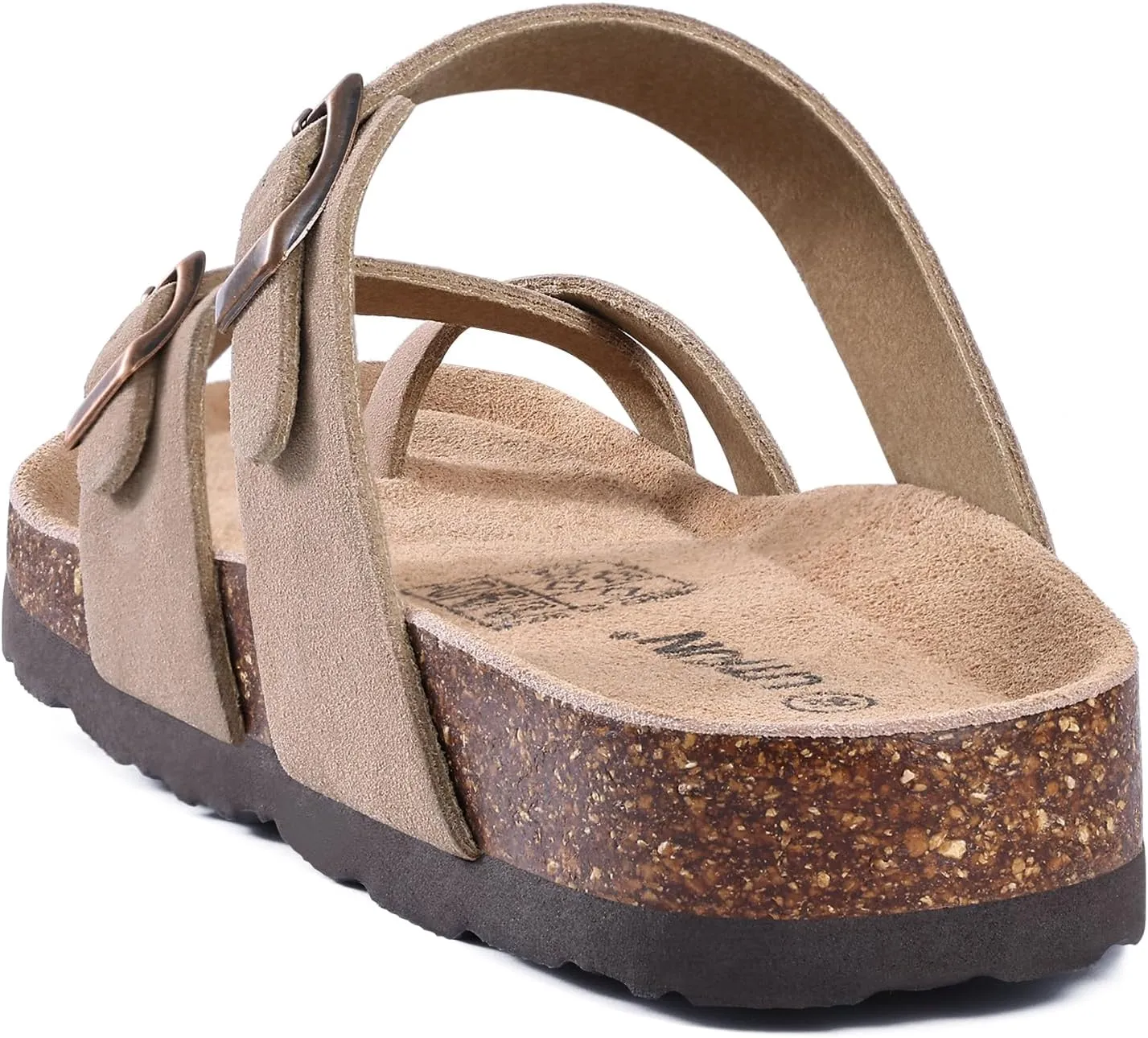 Litfun Women's Genuine Suede Cork Footbed Sandals Comfortable Summer Slides with Adjustable Buckle