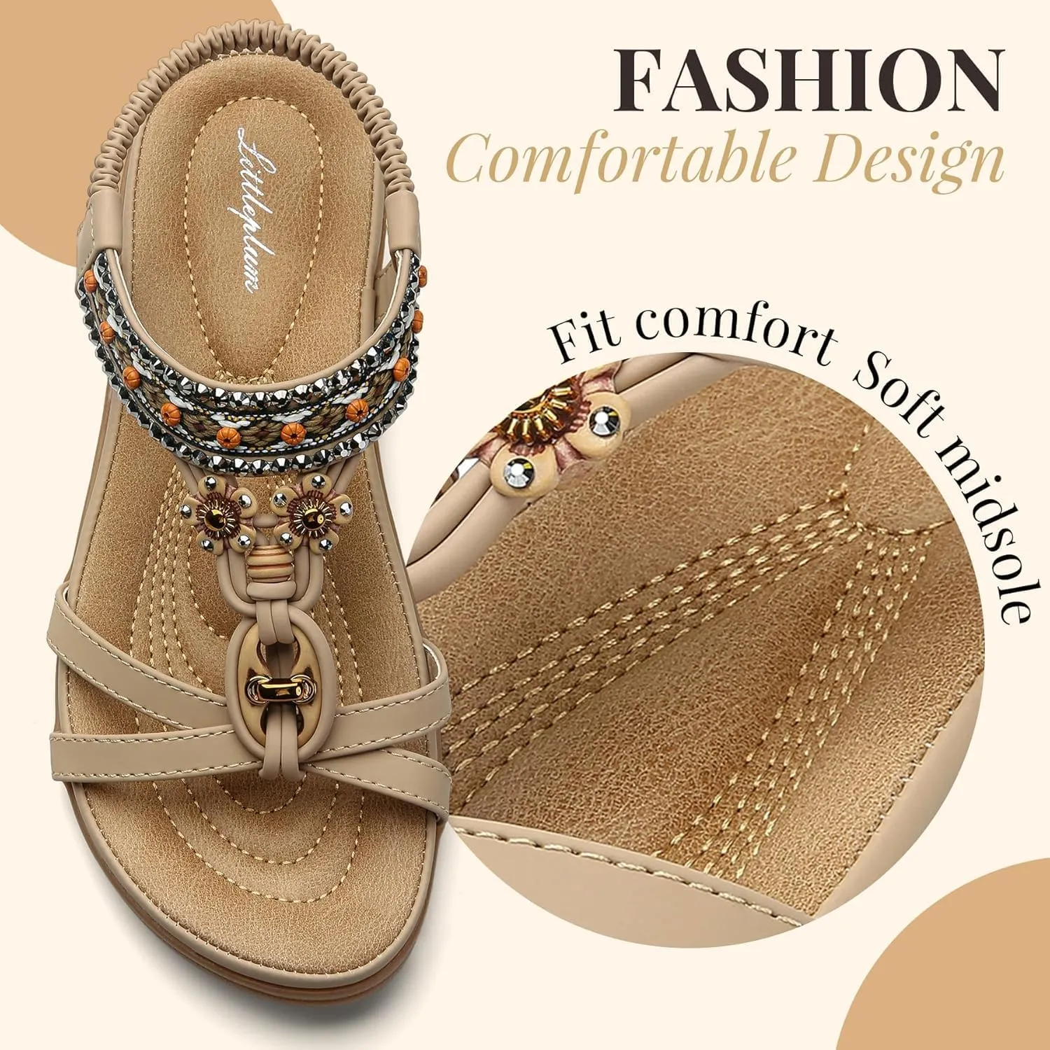 Littleplum Womens Sandals Arch Support Summer Beach Sandals Comfort Walking Shoes Bohemian Flip Flops Sandals for Women