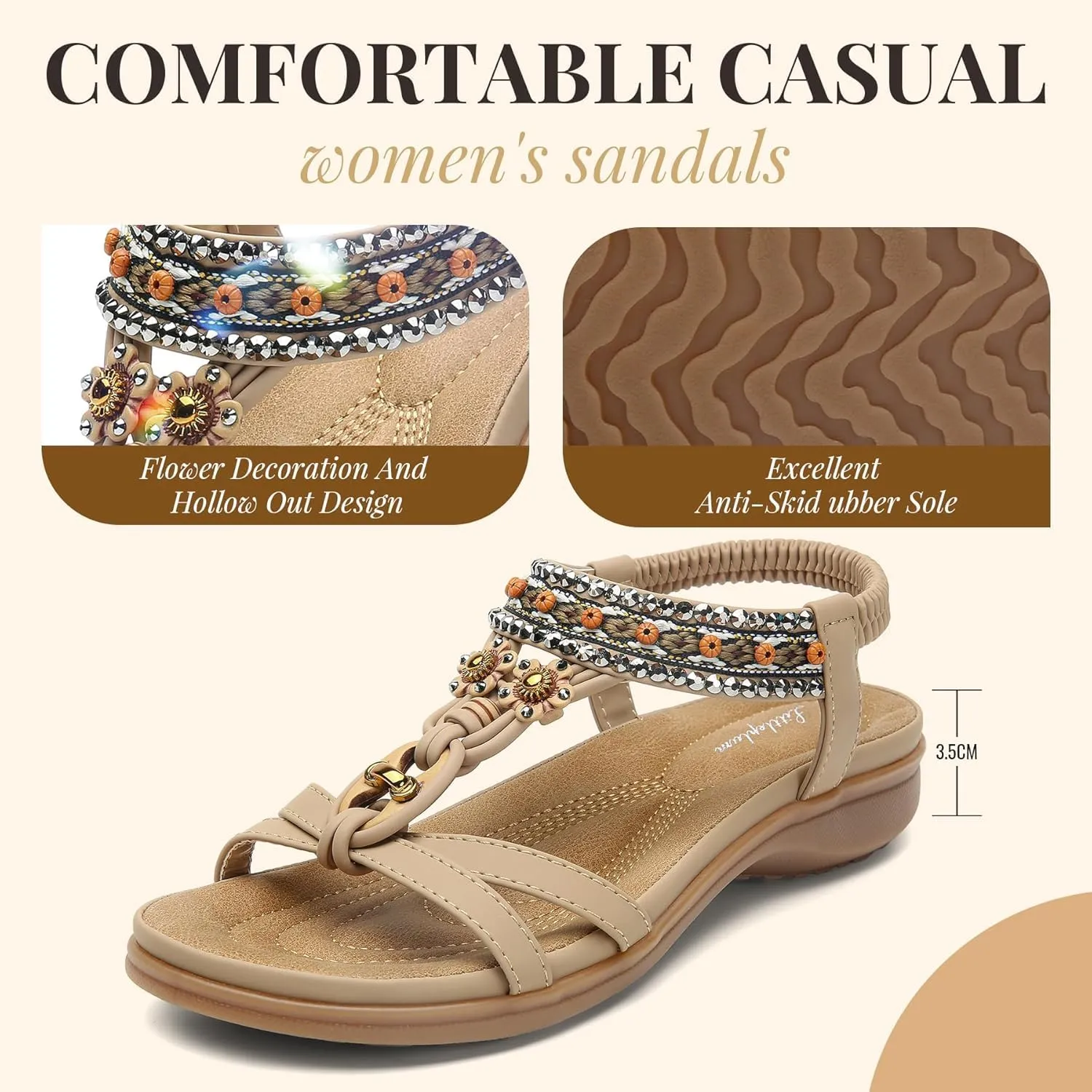 Littleplum Womens Sandals Arch Support Summer Beach Sandals Comfort Walking Shoes Bohemian Flip Flops Sandals for Women