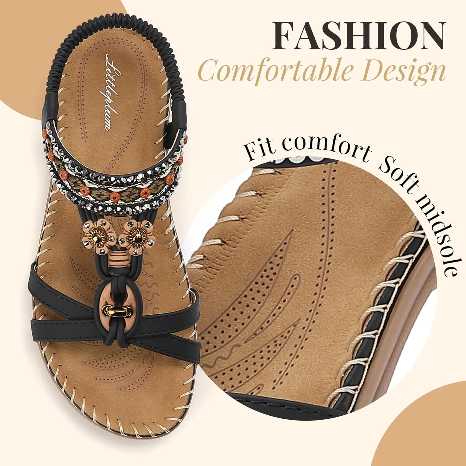 Littleplum Womens Sandals Arch Support Summer Beach Sandals Comfort Walking Shoes Bohemian Flip Flops Sandals for Women