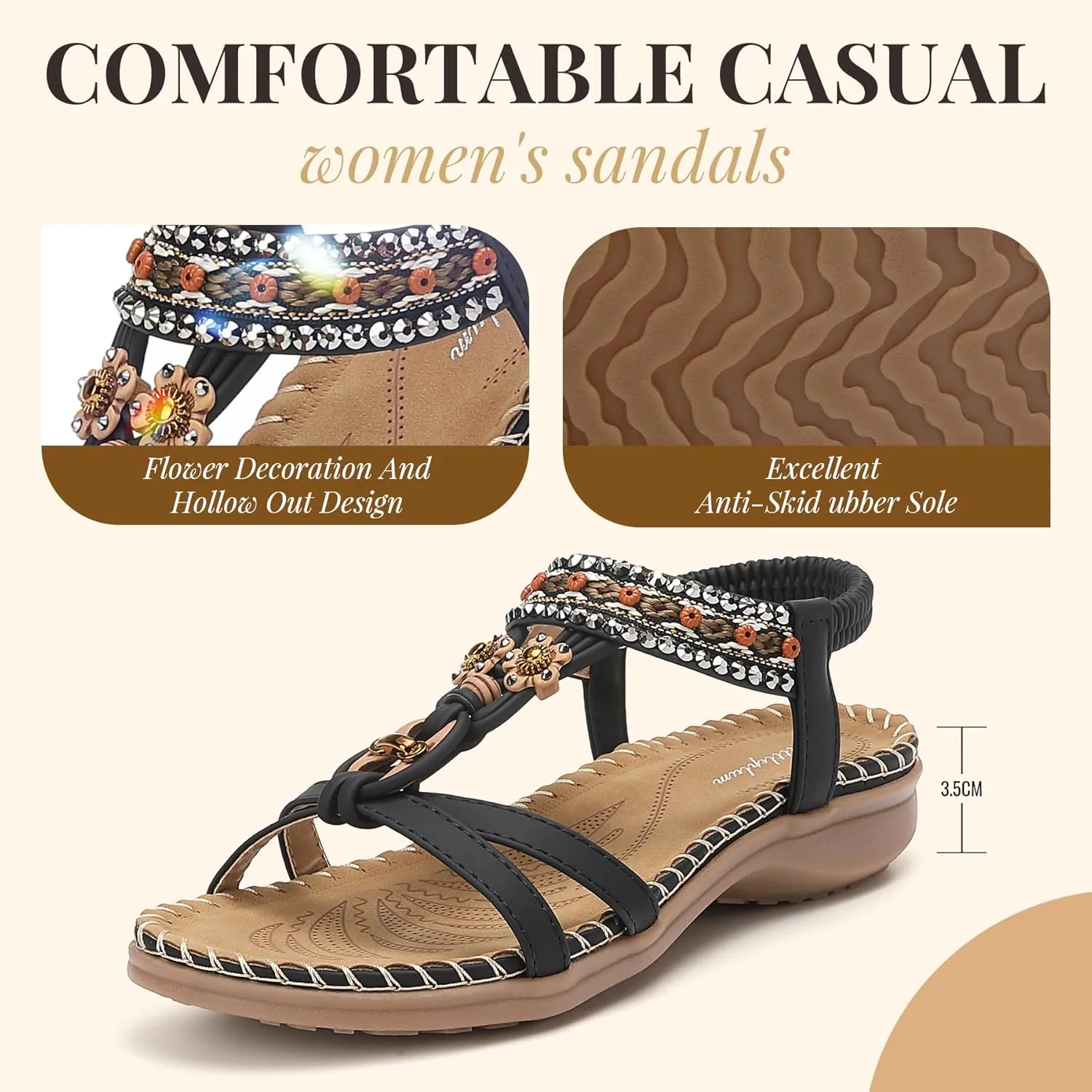 Littleplum Womens Sandals Arch Support Summer Beach Sandals Comfort Walking Shoes Bohemian Flip Flops Sandals for Women