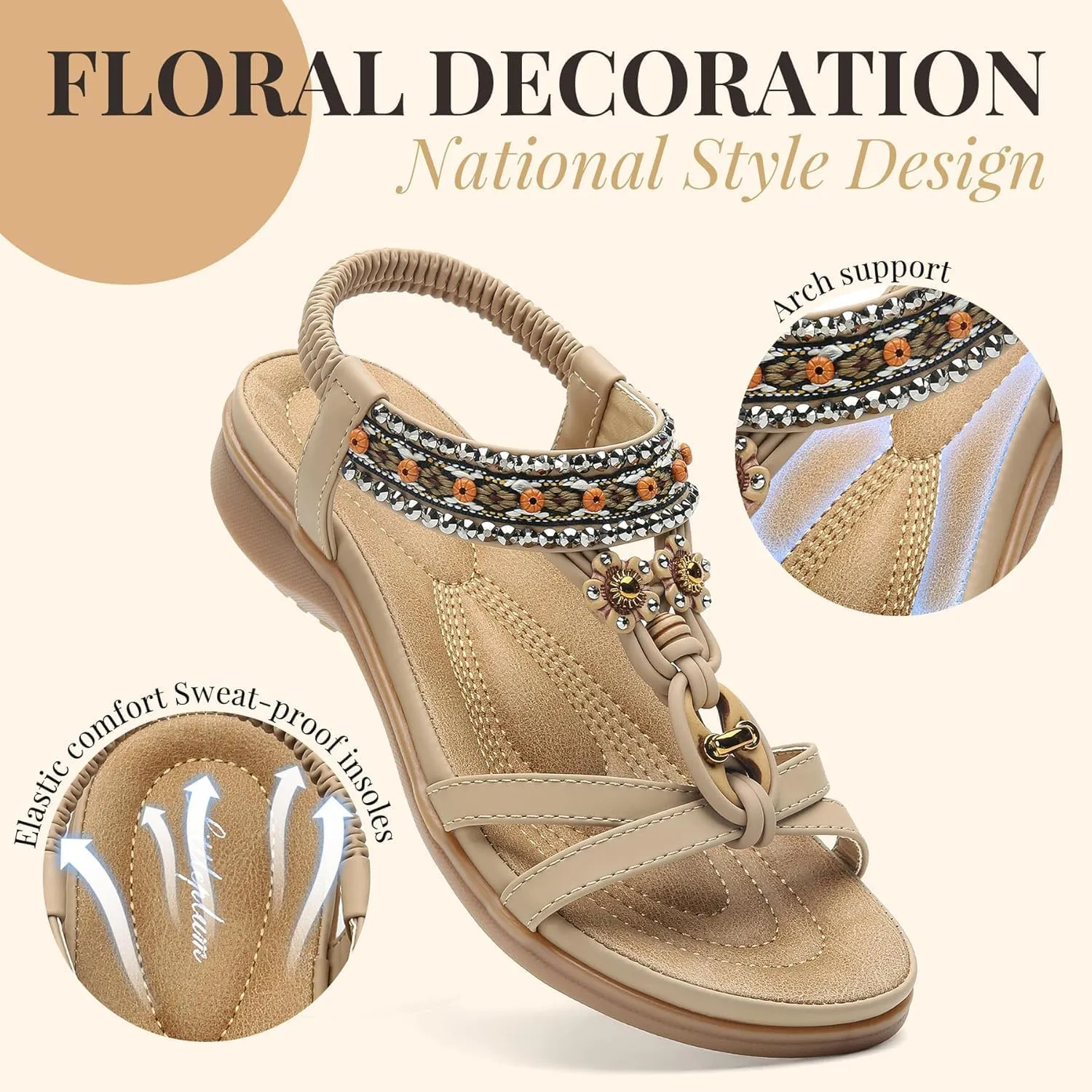 Littleplum Womens Sandals Arch Support Summer Beach Sandals Comfort Walking Shoes Bohemian Flip Flops Sandals for Women