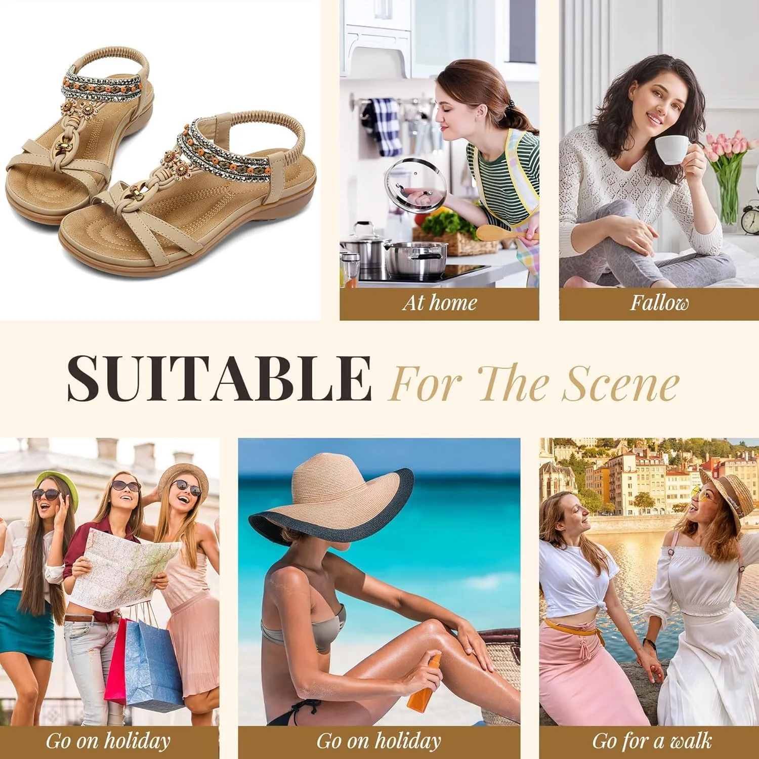 Littleplum Womens Sandals Arch Support Summer Beach Sandals Comfort Walking Shoes Bohemian Flip Flops Sandals for Women