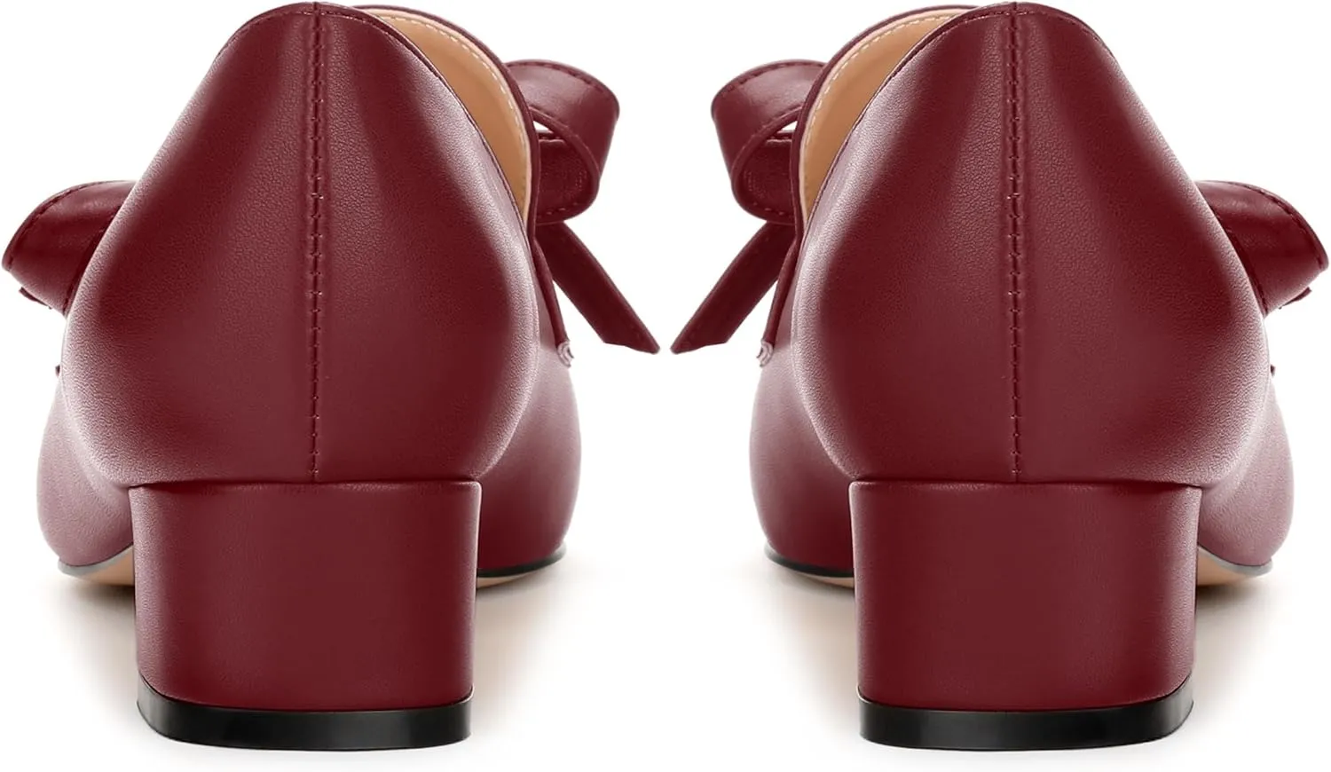 Loafers with Heels for Womens Bowknot Chunky Low Heels, Women's Pumps Closed Square Toe Slip On Dress Shoes