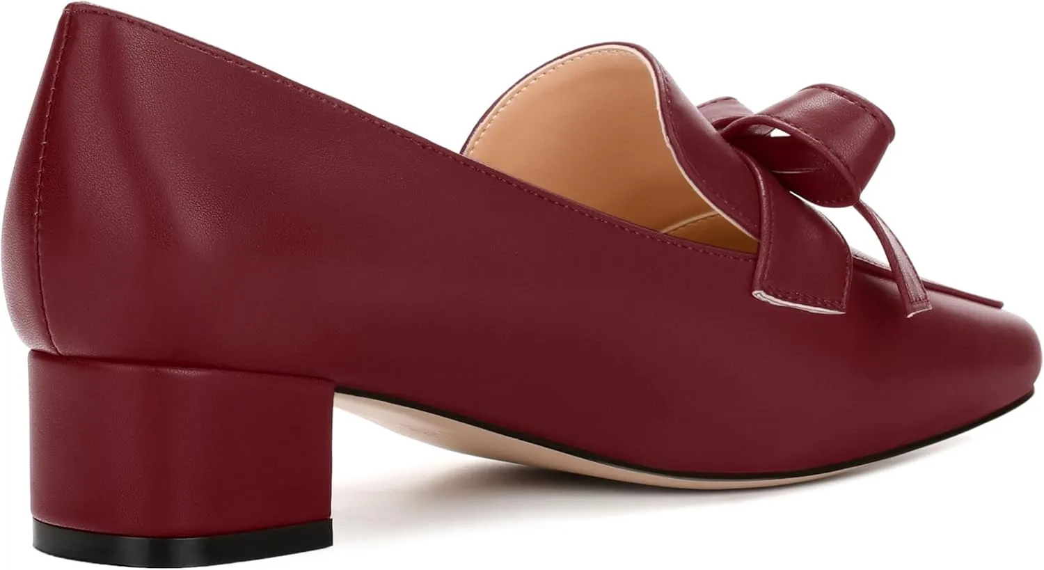 Loafers with Heels for Womens Bowknot Chunky Low Heels, Women's Pumps Closed Square Toe Slip On Dress Shoes