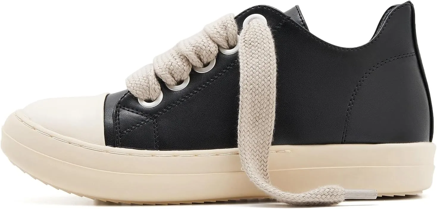 Low Top Sneakers for Women Jumbo Lace-Up Comfort Walking Shoes Wide Eyelets Trainers Casual Canvas Shoe