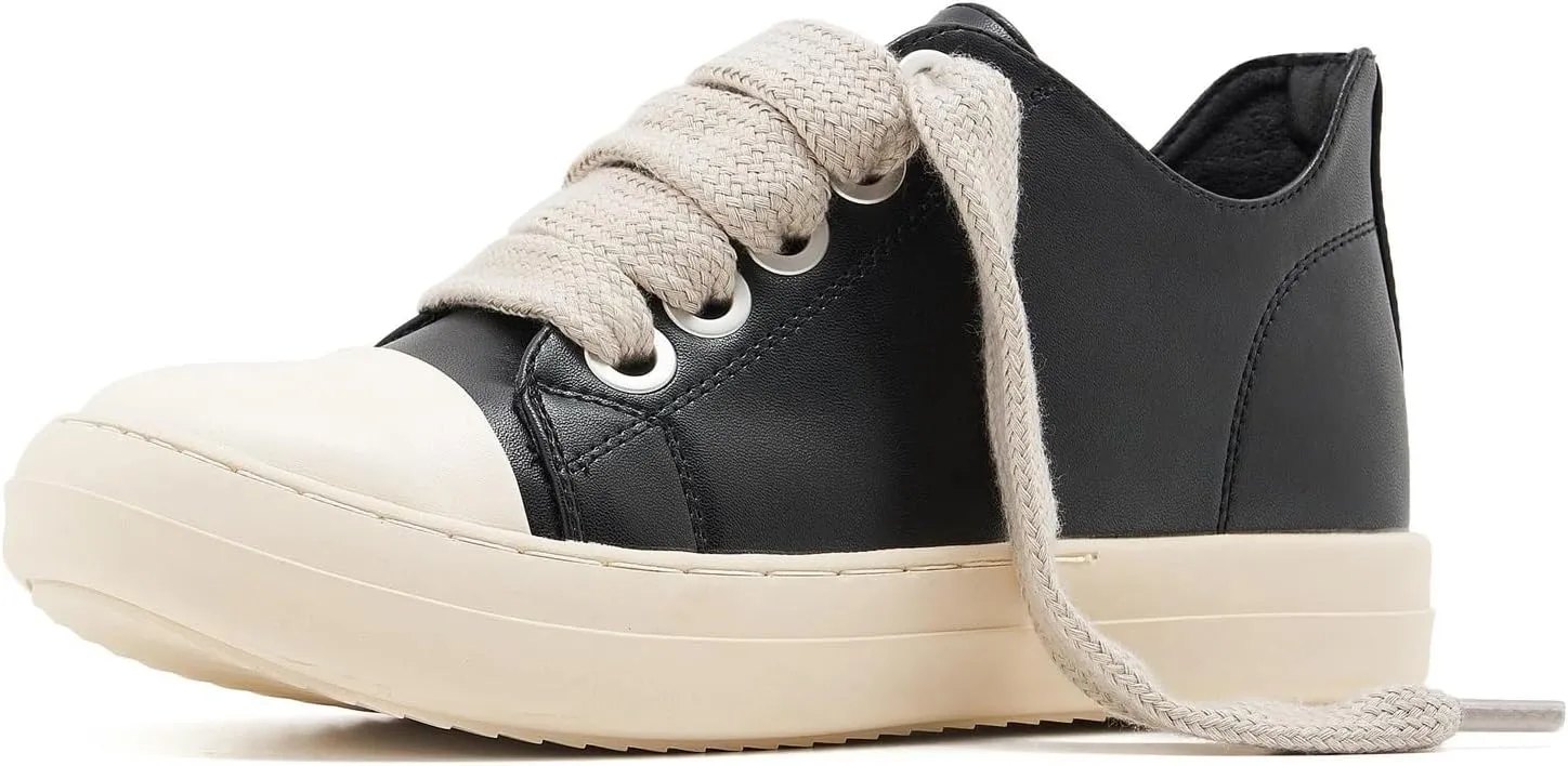 Low Top Sneakers for Women Jumbo Lace-Up Comfort Walking Shoes Wide Eyelets Trainers Casual Canvas Shoe