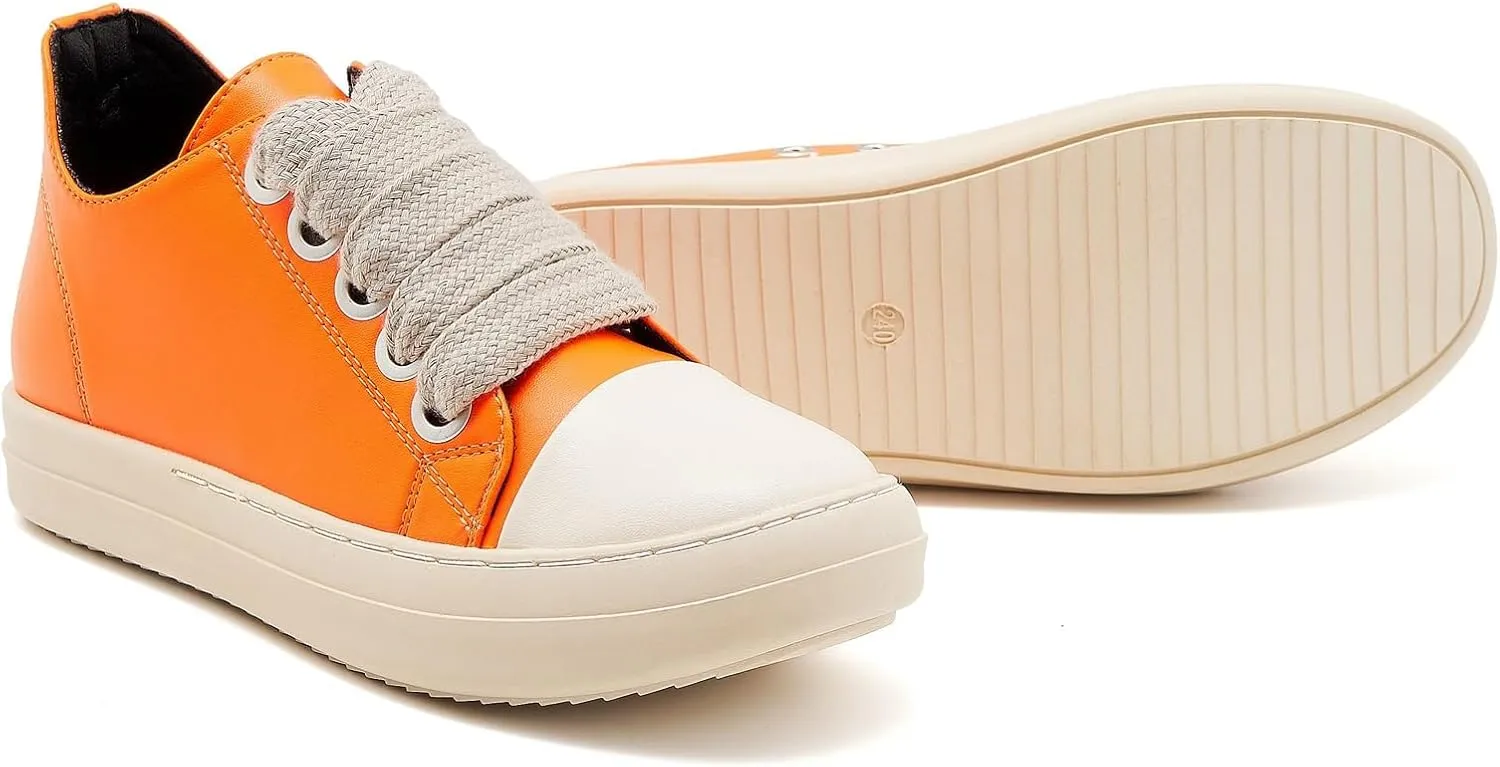 Low Top Sneakers for Women Jumbo Lace-Up Comfort Walking Shoes Wide Eyelets Trainers Casual Canvas Shoe