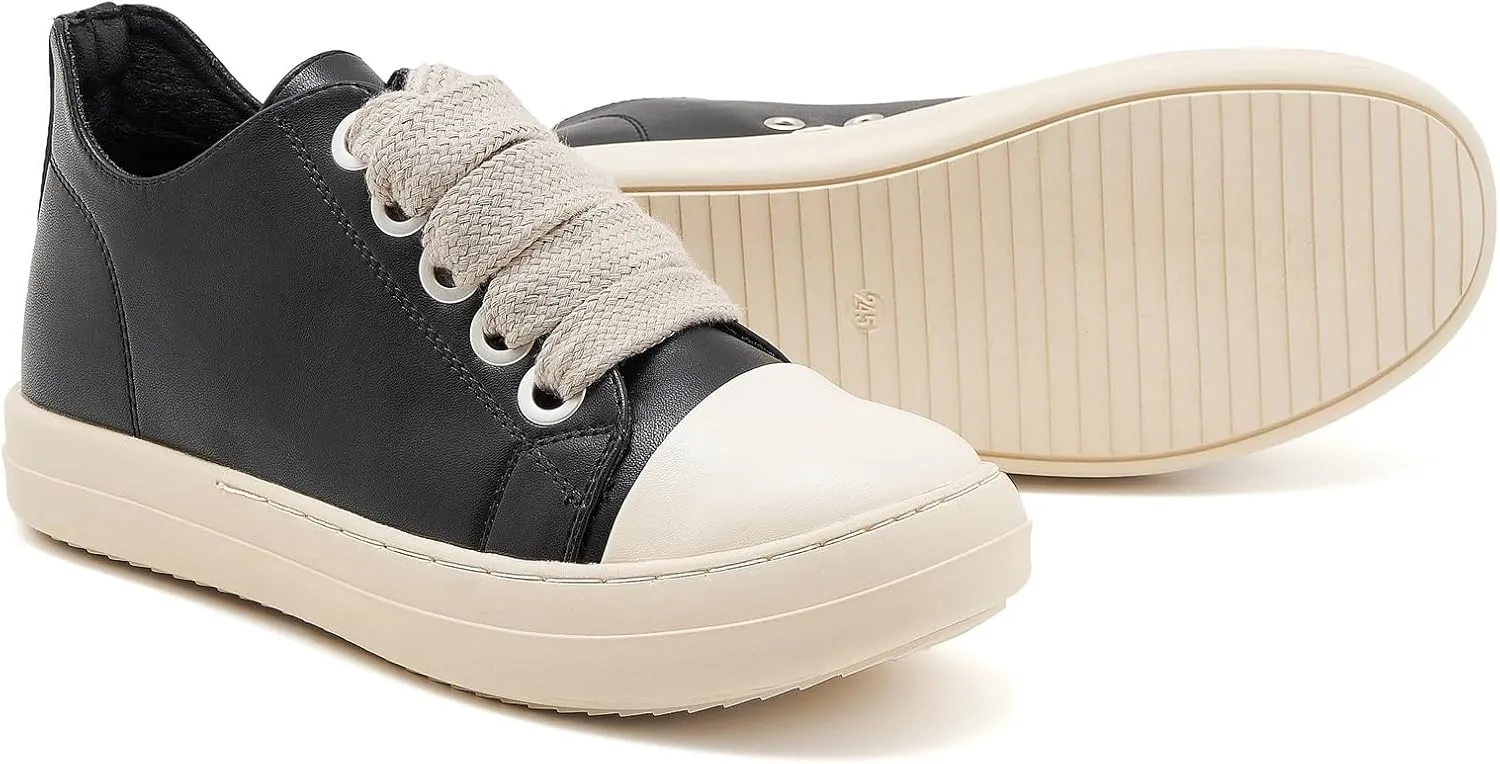 Low Top Sneakers for Women Jumbo Lace-Up Comfort Walking Shoes Wide Eyelets Trainers Casual Canvas Shoe