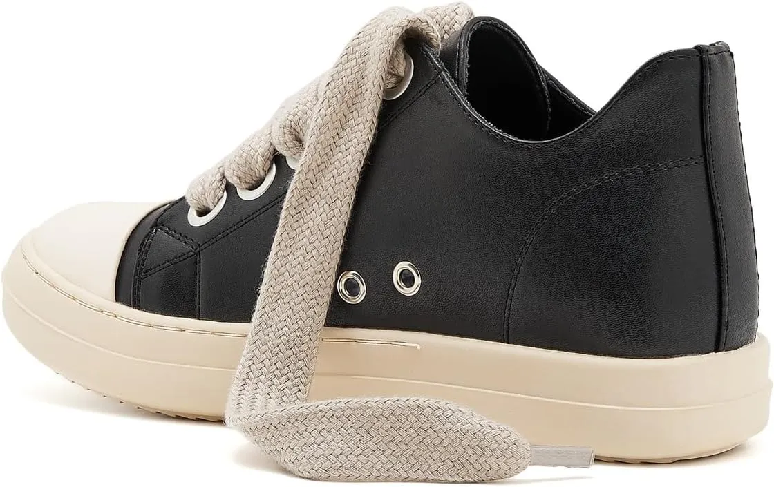 Low Top Sneakers for Women Jumbo Lace-Up Comfort Walking Shoes Wide Eyelets Trainers Casual Canvas Shoe