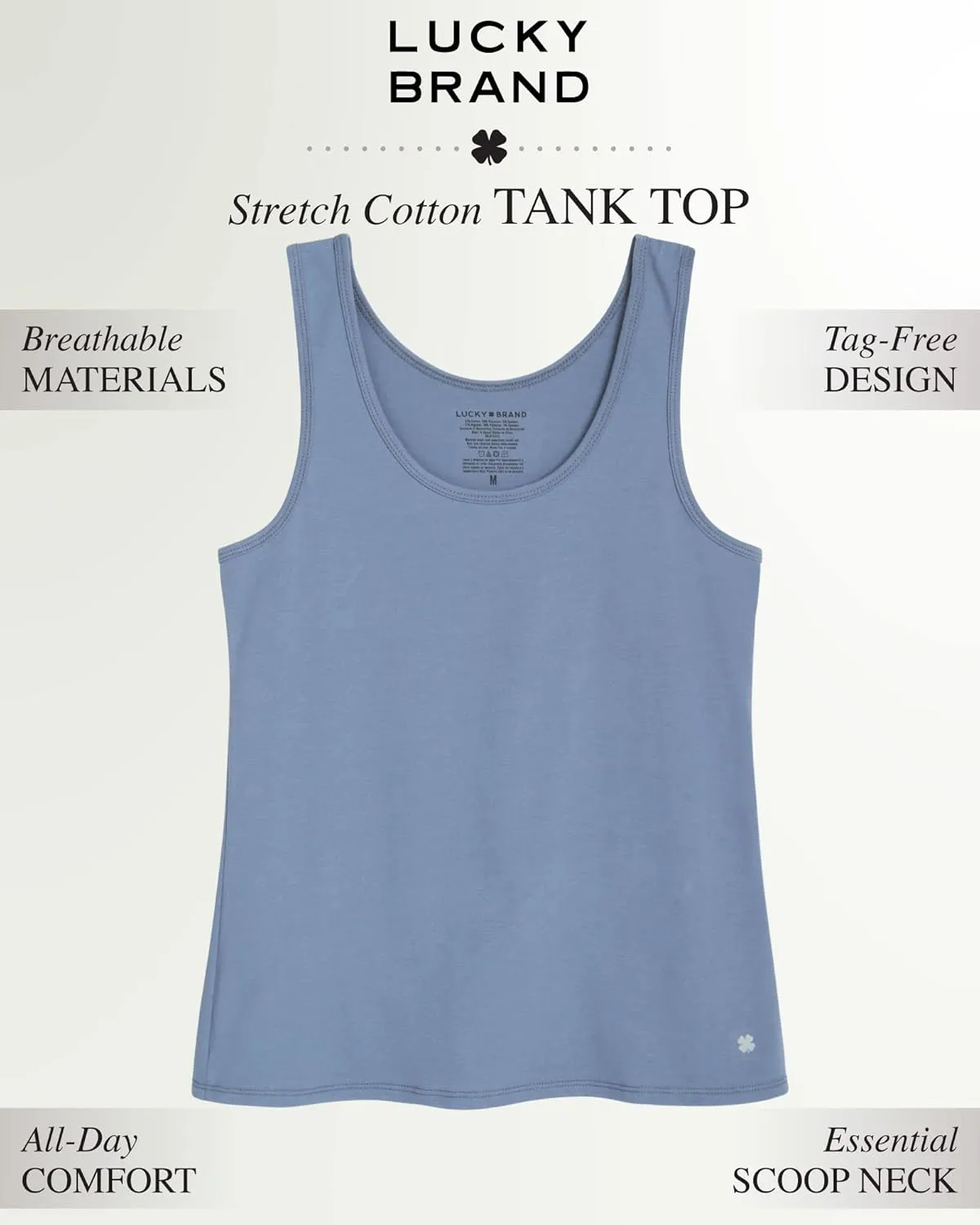Lucky Brand Women's Tank Top - 4 Pack Stretch Cotton Scoop Neck Sleeveless T-Shirt (S-XL)