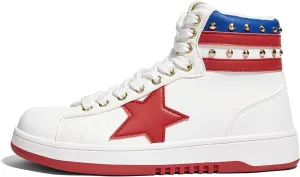 LUCKY STEP Women High Top Fashion Glitter Star Sneakers Retro Zipper Ankle Boots Basketball Tennis Casual Faux Leather Walking Shoes